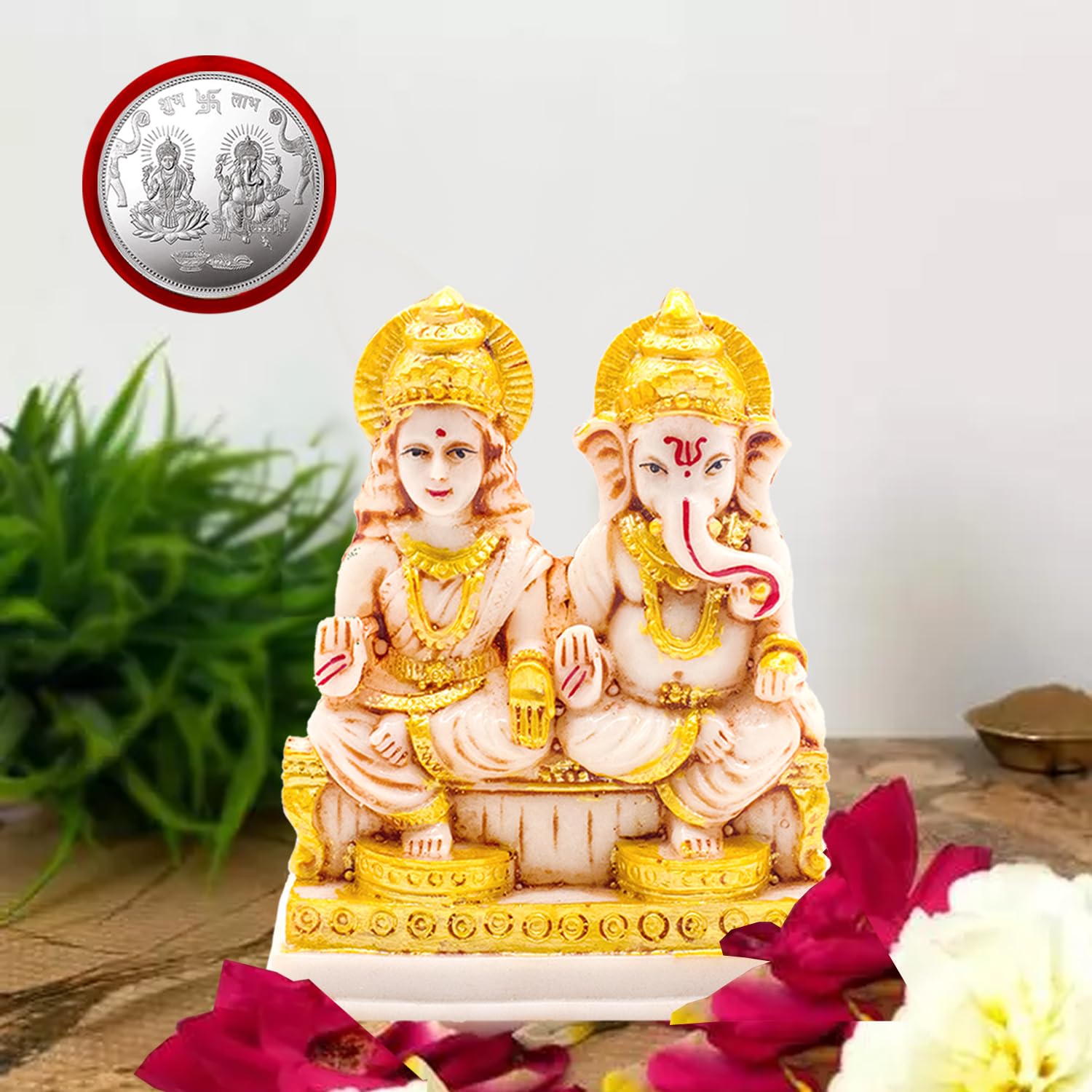God Laxmi Ganesh Sitting Idol For Prosperity Money Home Dcor Locker Safe Tijori 12 Cm Religious Idol & Figurine + Laxmi Ganesh S