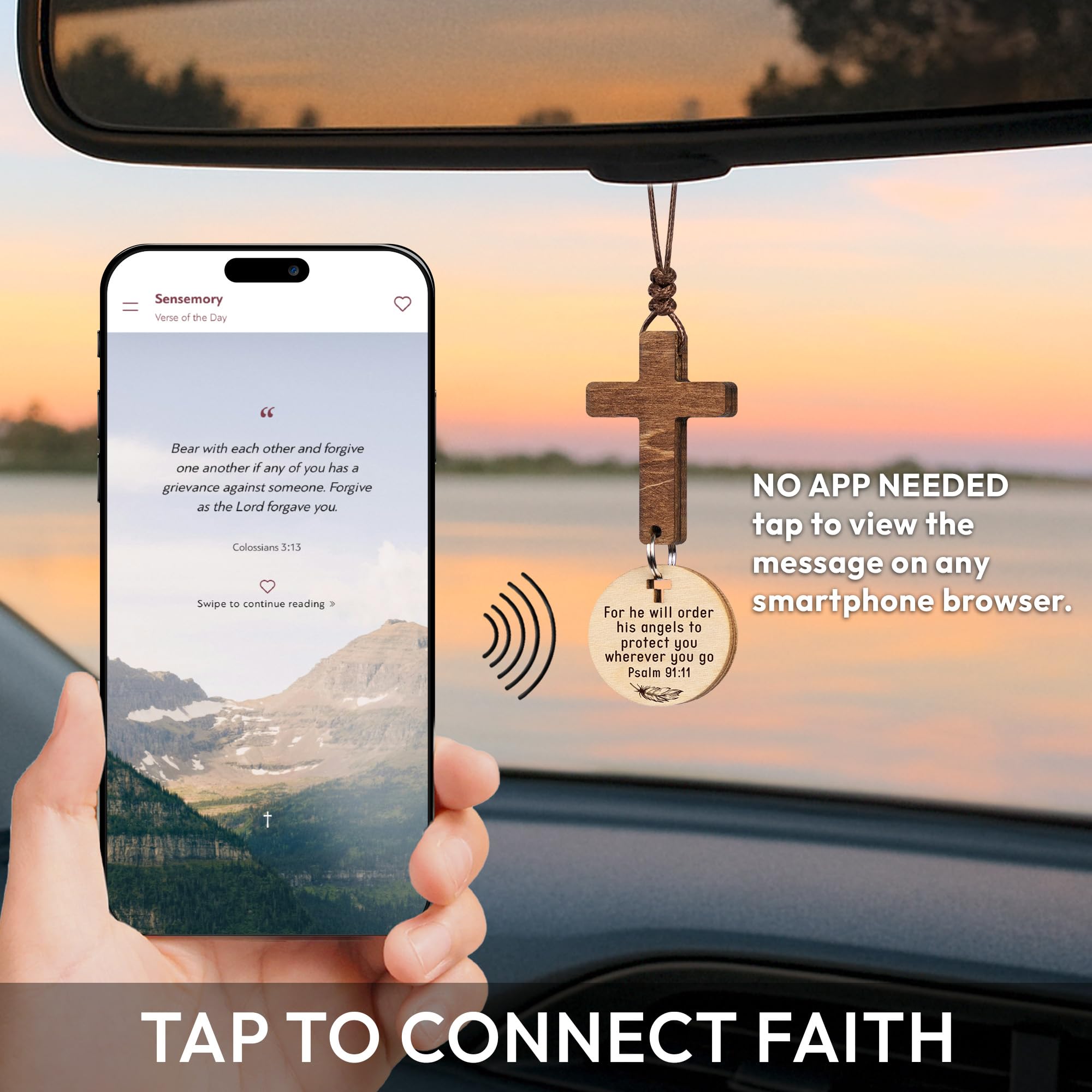Cross for Car Mirror Hanging Christian Gifts for Men, Women - Scan Phone for Daily Bible Verse Car Rearview Decor Accessories, J