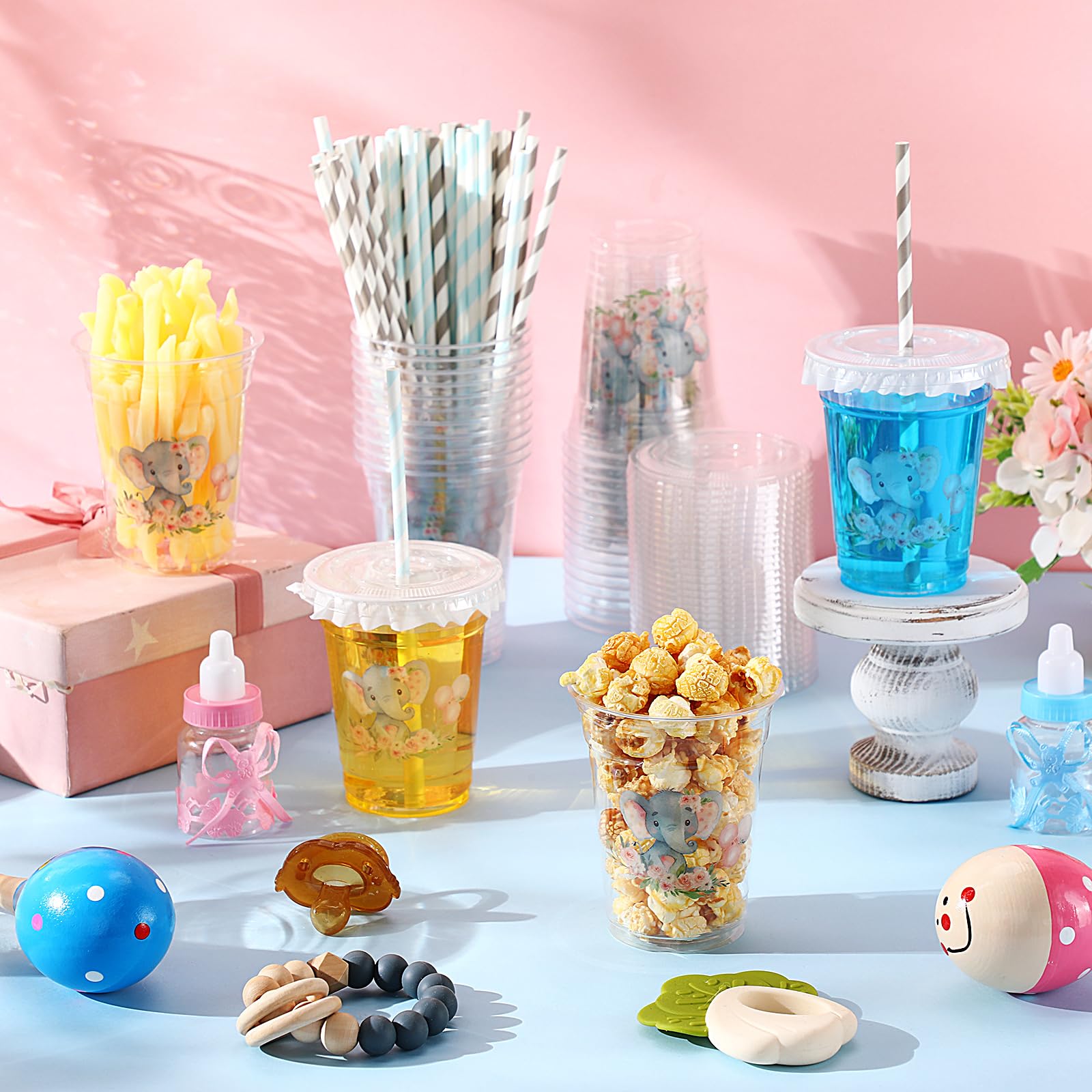 Pickmesh 50 Pcs Fall Baby Shower Party Plastic Cup 12 oz a Little Pumpkin Is on The Way Thick Clear Cup Lids Straws Autumn Baby