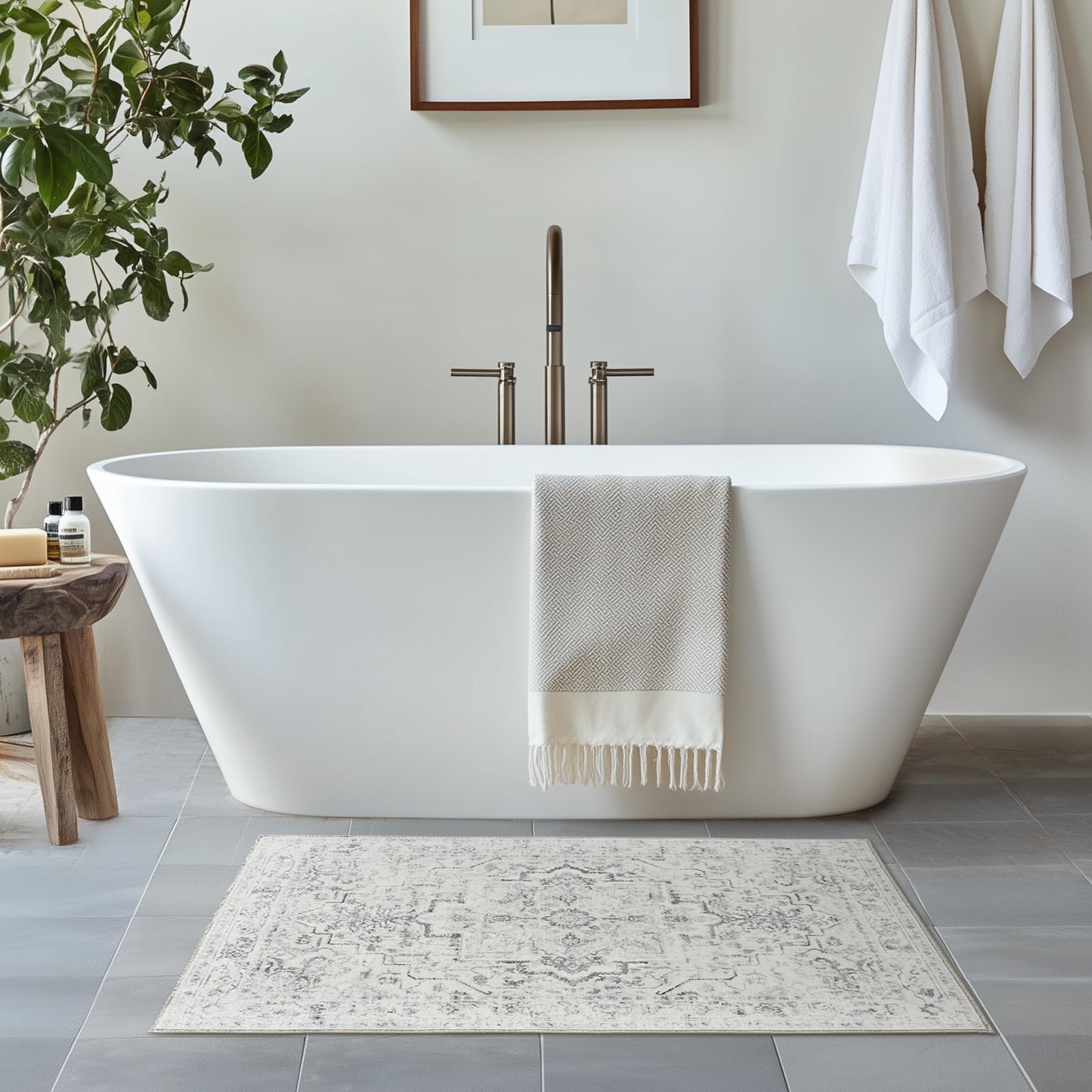 Jainmy Farmhouse 2x6 Kitchen Runners Washable Non Slip, Low Pile Distressed Medallion Printed Carpet Runners for Hallway 6ft Ind