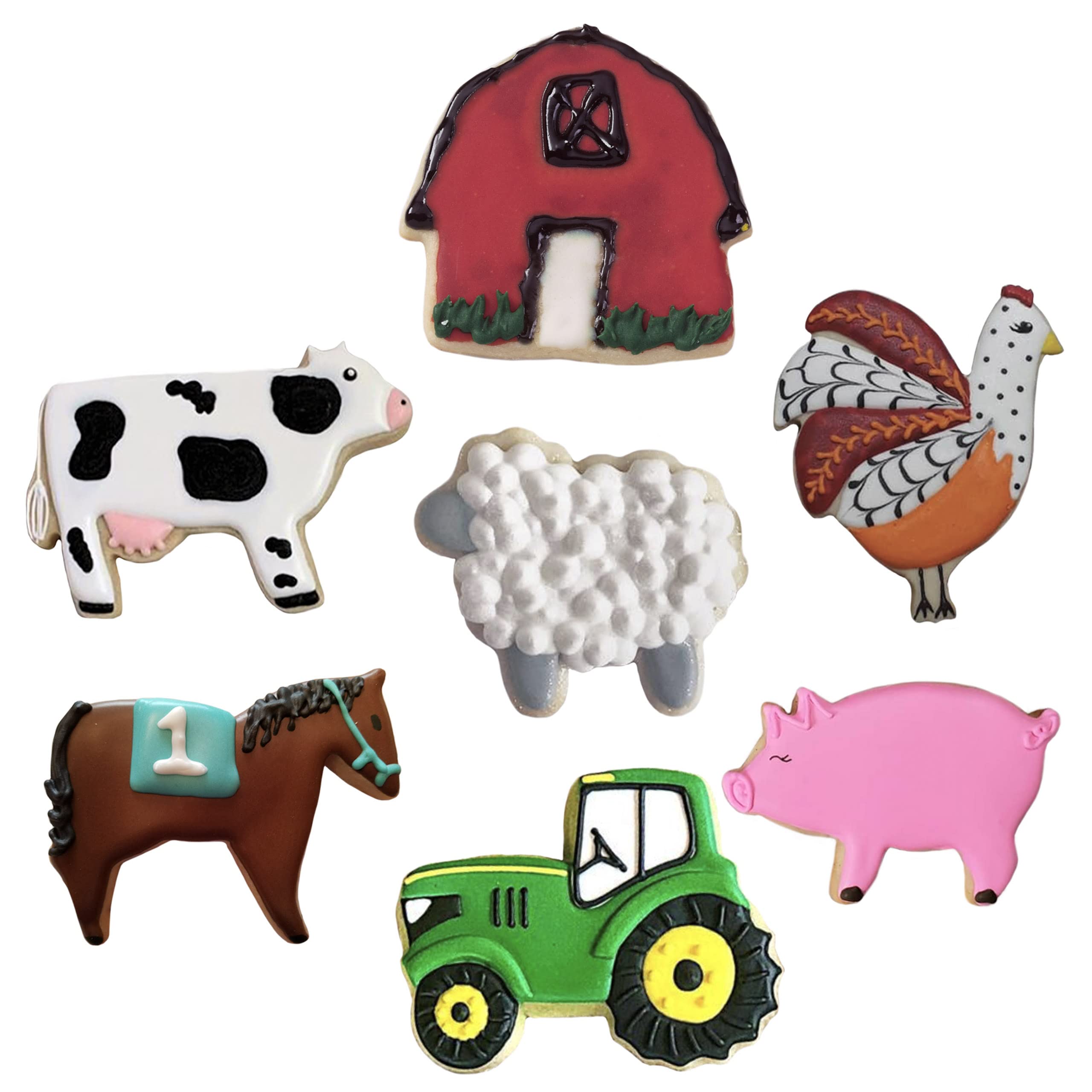 Farm Cookie Cutters 7-Pc. Set Made In Usa By Ann Clark, Cow, Pig, Horse, Tractor, Barn, Rooster, Sheep