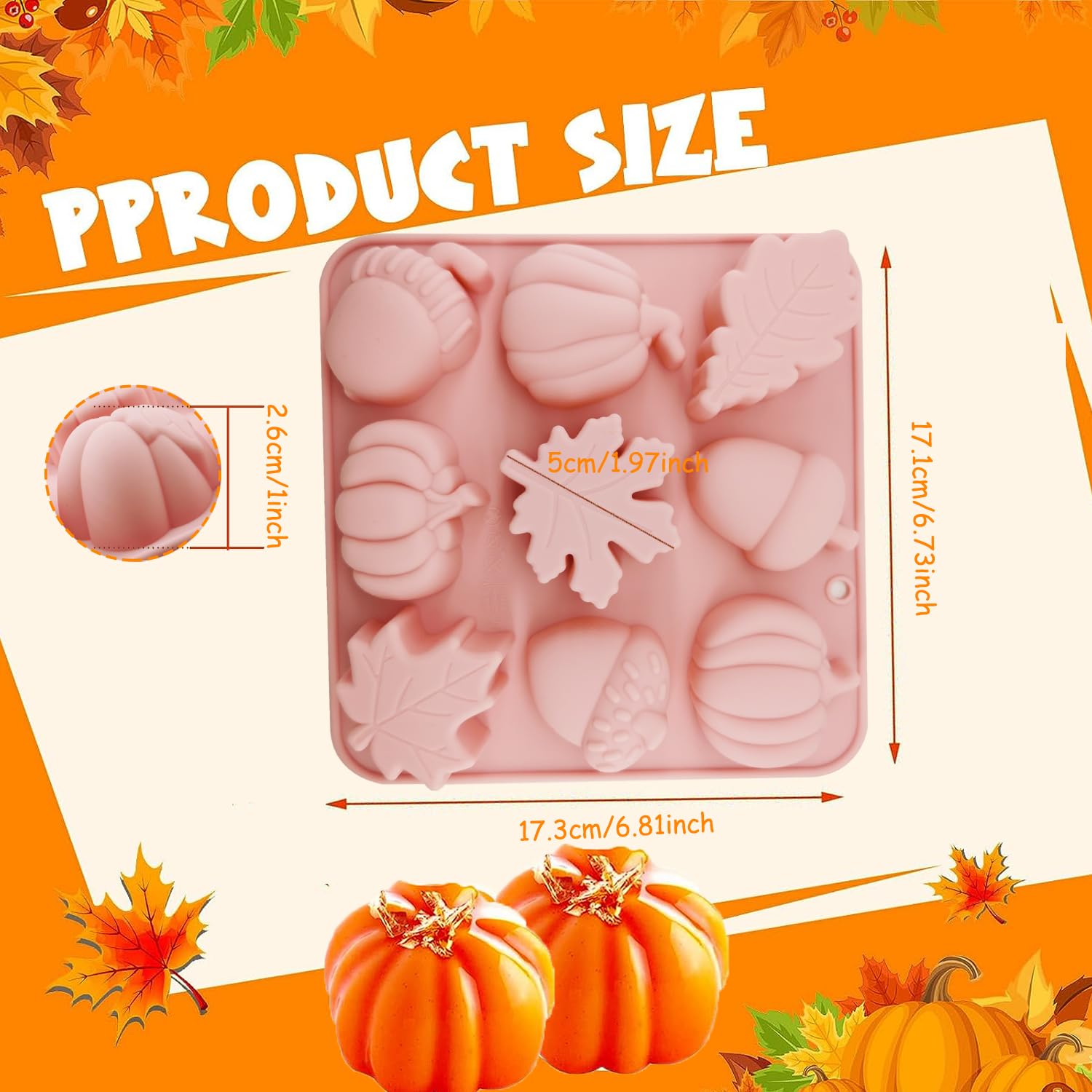 JJzxwish 2Pcs 3D Pumpkin Silicone Molds, Fall Candy & Cake Pan, 9-Cavity, Medium, GEJ0706