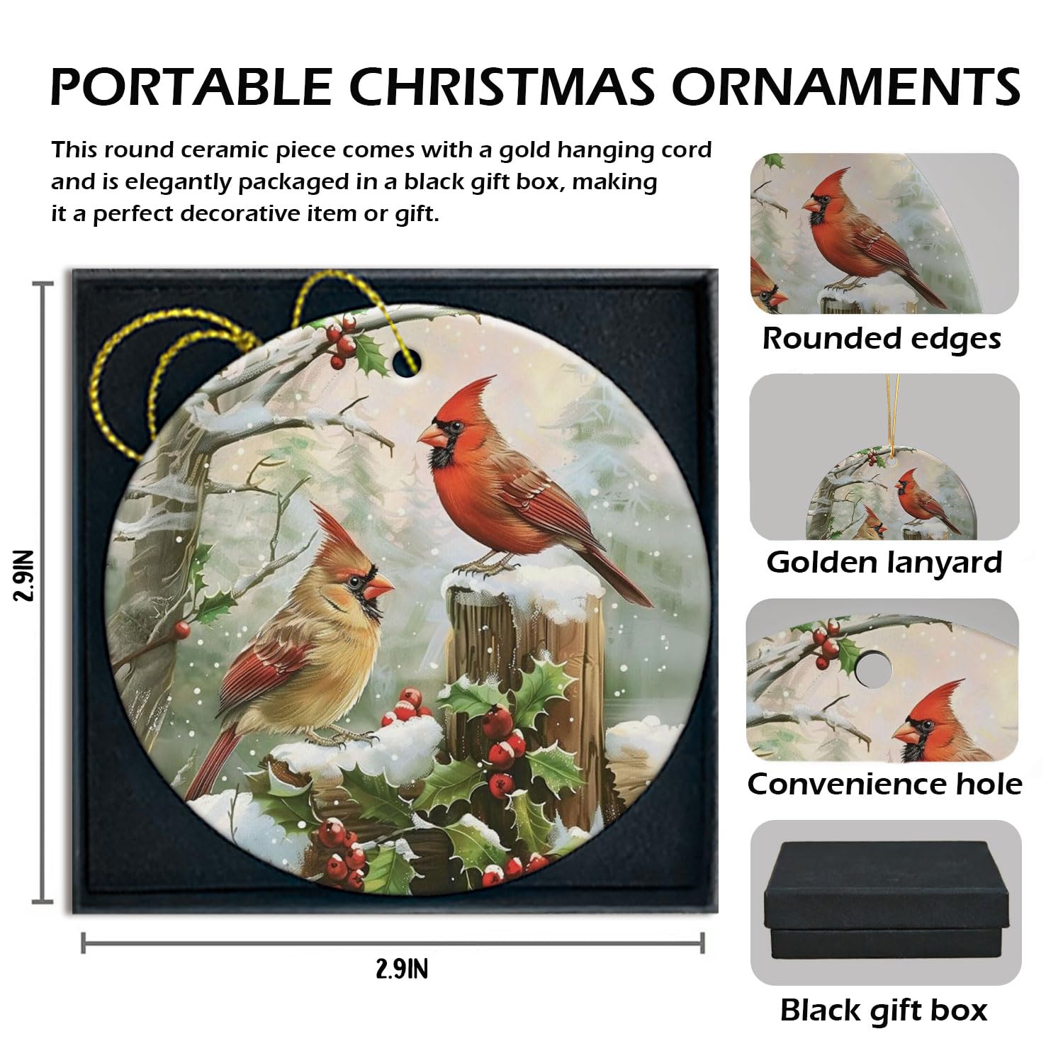 Cardinal Christmas Ornaments for Tree - Red Birds Decorative Hanging Decor