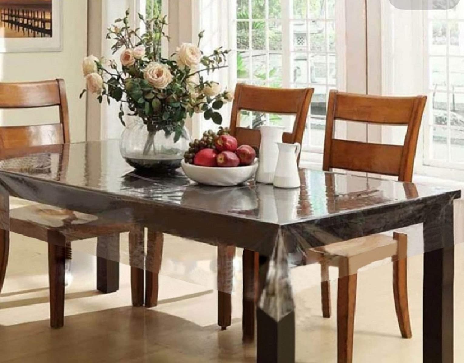 MONKDECOR PVC Transparent 8 Seater Dining Table Cover Without Lace(60x90 Inch. Rectangle)