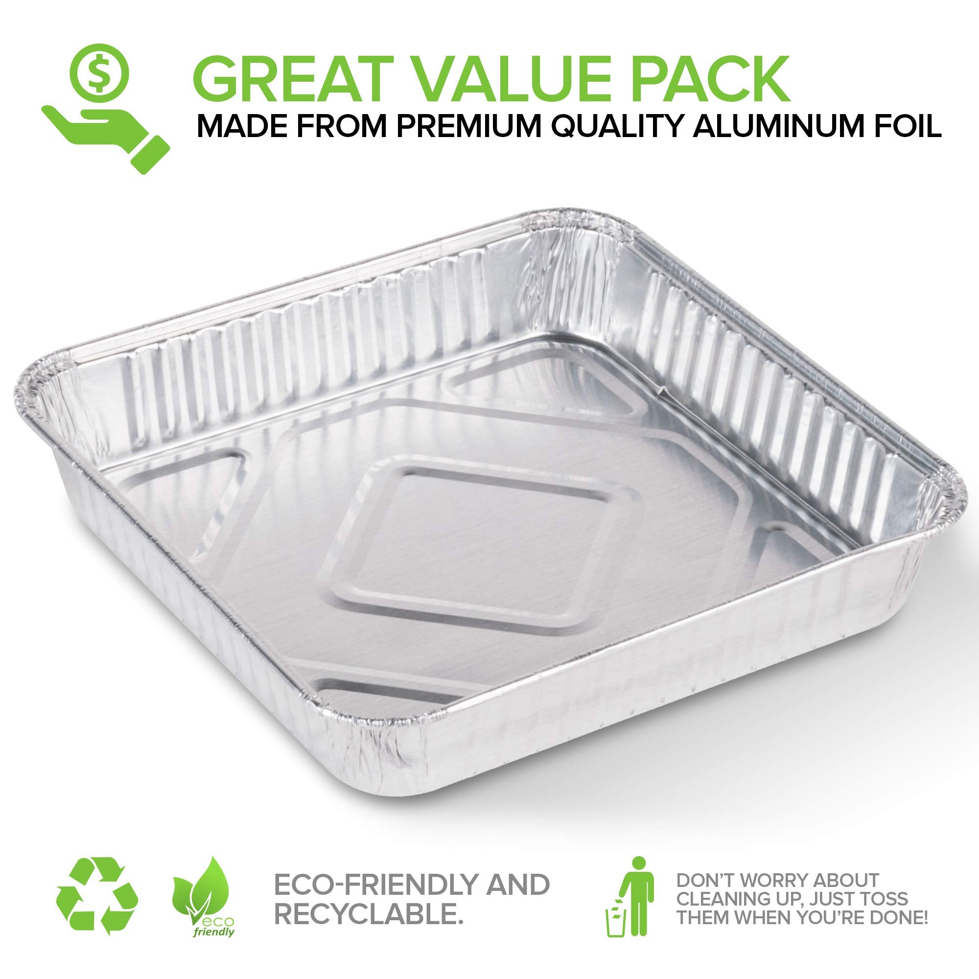 Stock Your Home 9X9 Aluminum Foil Pans - 8.75'' L Rim (30 Pack) Square Tins For Toaster Oven- Cooking Lasagna, Casserole, And Do