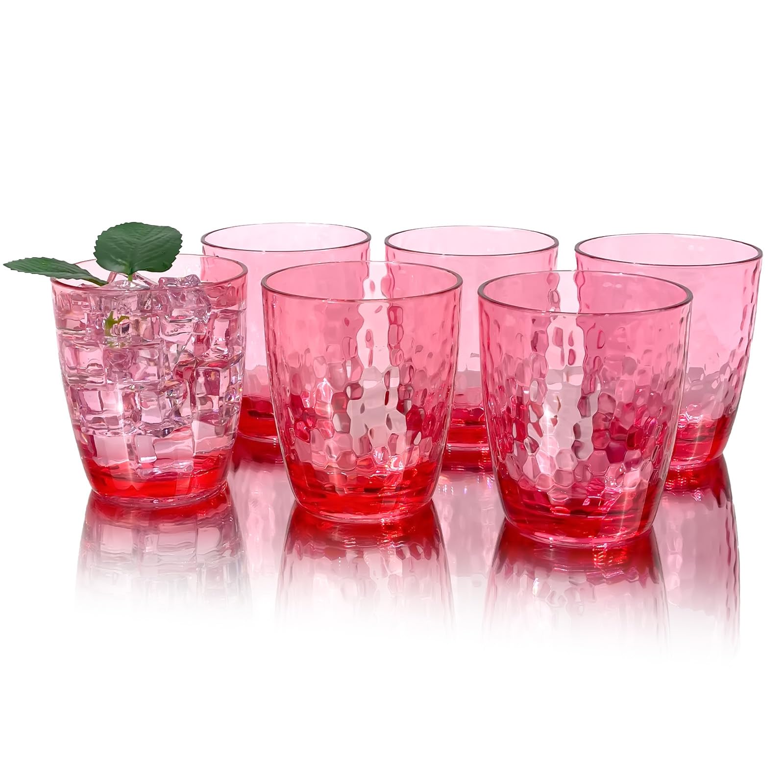 yongzhenlite Set of 6 Hammered Style 15ounce/430ml Acrylic Glasses Plastic Tumbler,Water Drinking Cups for Home All Purpose Par