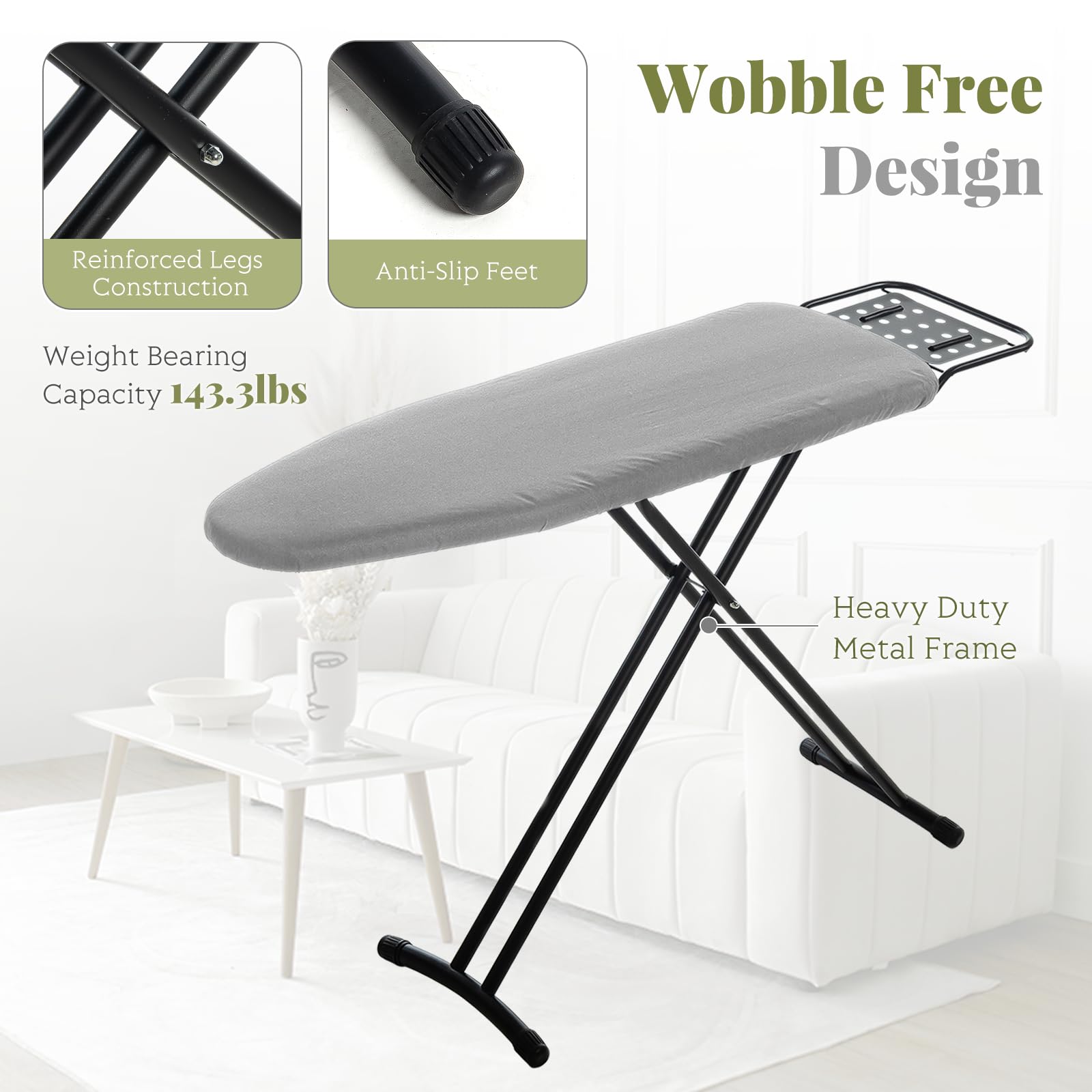 Ironing Board Full Size, Rainhol 43''X13'' Heavy Duty Compact Ironing Board With Iron Rest, Height Adjustable Sturdy Iron Stand,