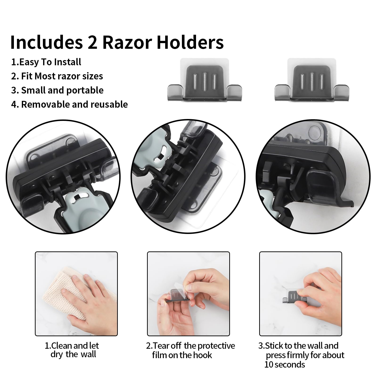 Shower Mirror Fogless Shaving With Razor Holder For Shower, Anti Fog Shower Mirror & Includes 2 Razor Hooks & 2 Mirror Hooks, Ea