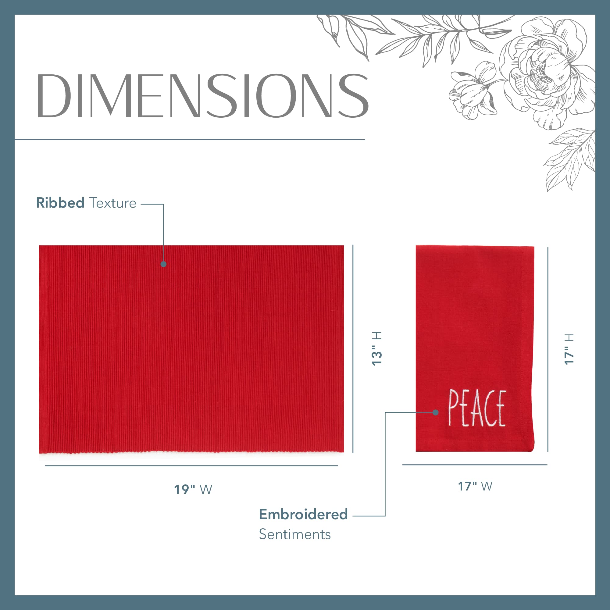 Elrene Home Fashions Holiday Sentiments Fabric Placemat And Napkin Value Set, Set Of 4 Napkins And 4 Placemats, 13 X 19 Inches