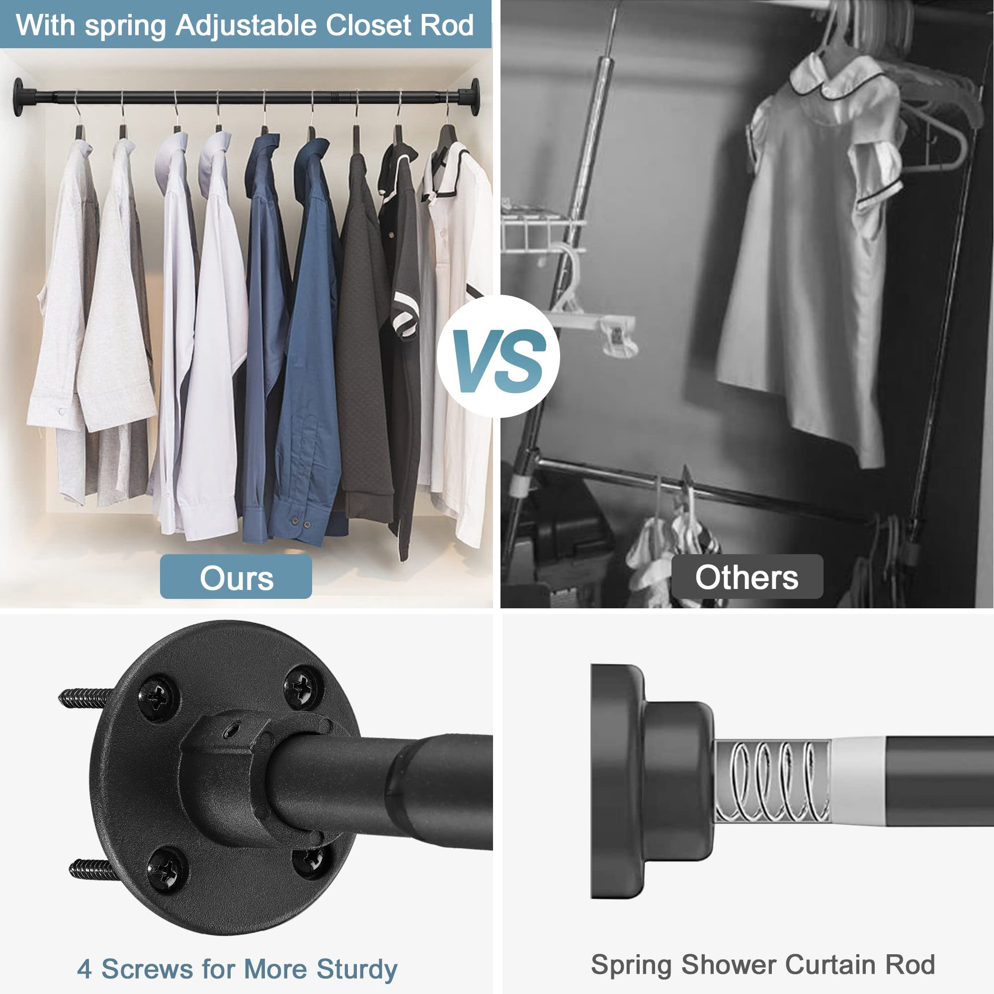 Hanging Closet Rod,29-94 Inches Space Saving Closet Rod Extender Hanging,Black Adjustable Clothes Hanging Bar, Stainless Steel C