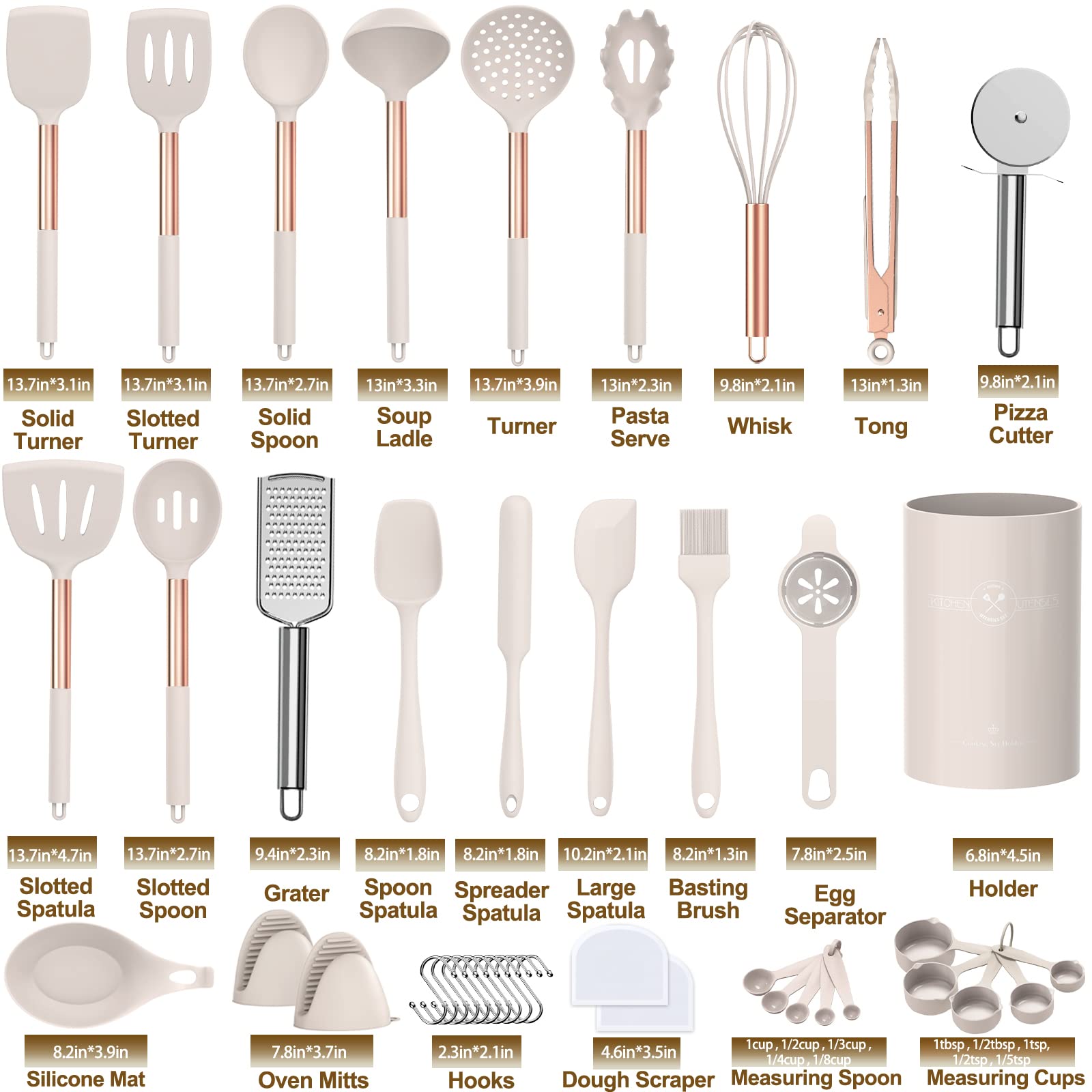 Umite Chef Silicone Kitchen Cooking Utensil Set, 43 Pcs Spatula Utensils Set With Rose Gold Stainless Steel Handle, Non-Stick He
