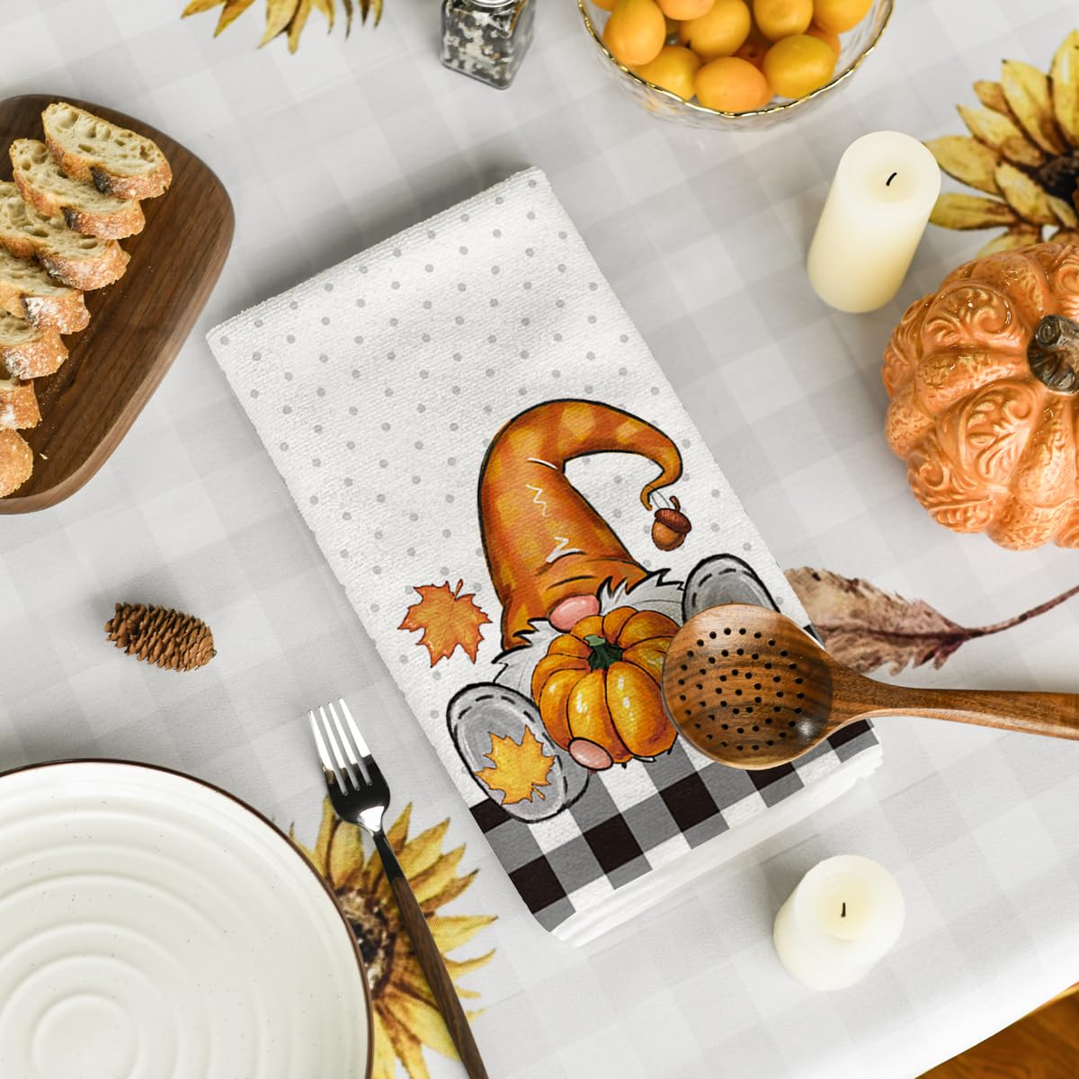 Artoid Mode Buffalo Plaid Pumpkin Truck Sunflower Gnome Fall Kitchen Towels And Dish Towels, 18 X 26 Inch Harvest Thanksgiving U