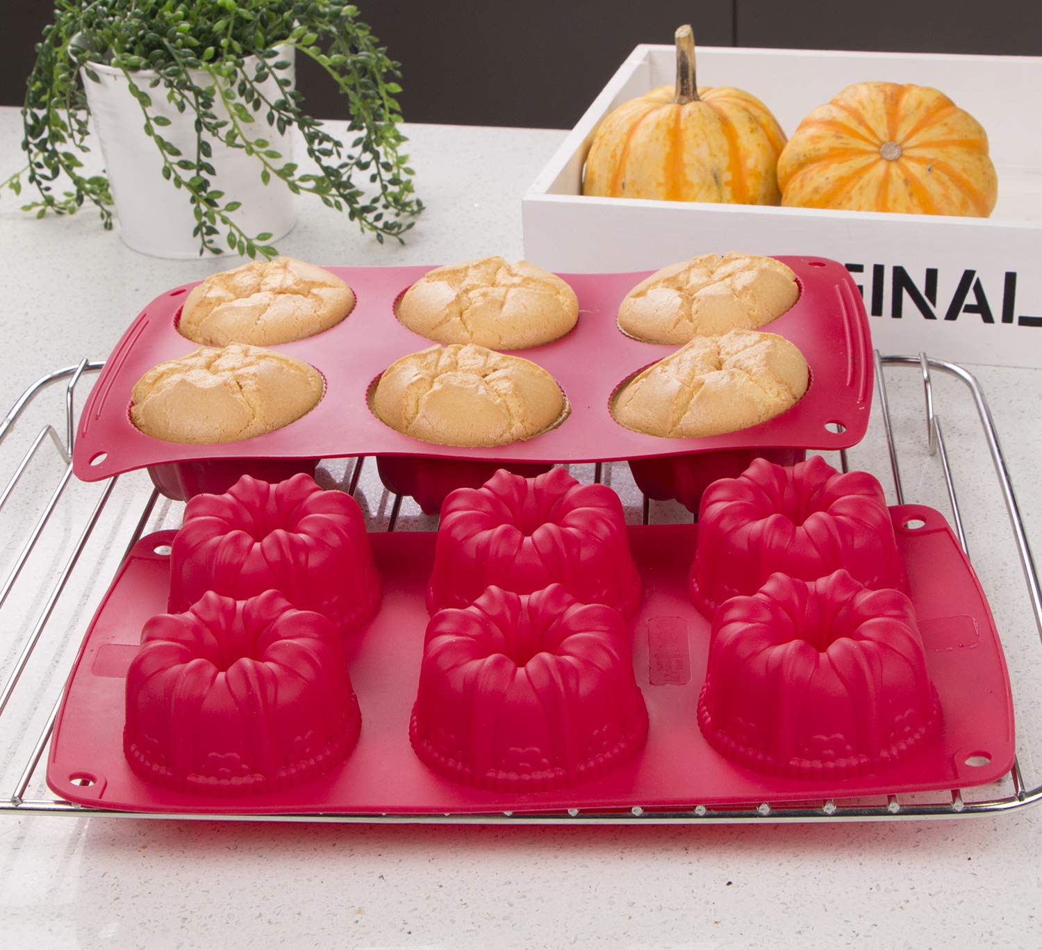 Webake Fancy Fluted Tube Cake Pan Non-Stick Silicone Mini Tube Cake Baking Pan Kugelhopf Cake Mold Pack Of 2