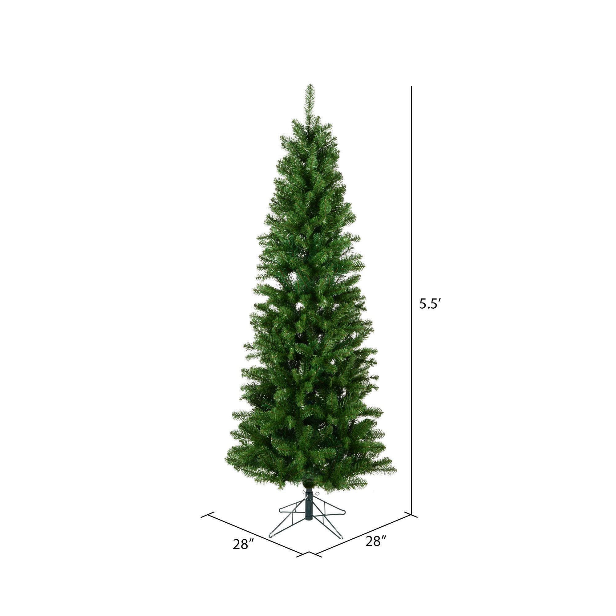 Vickerman 5.5' x 28 Unlit Salem Pencil Pine Artificial Christmas Tree, 343 PVC Tips, Metal Hinged Branches, Includes Metal Tree