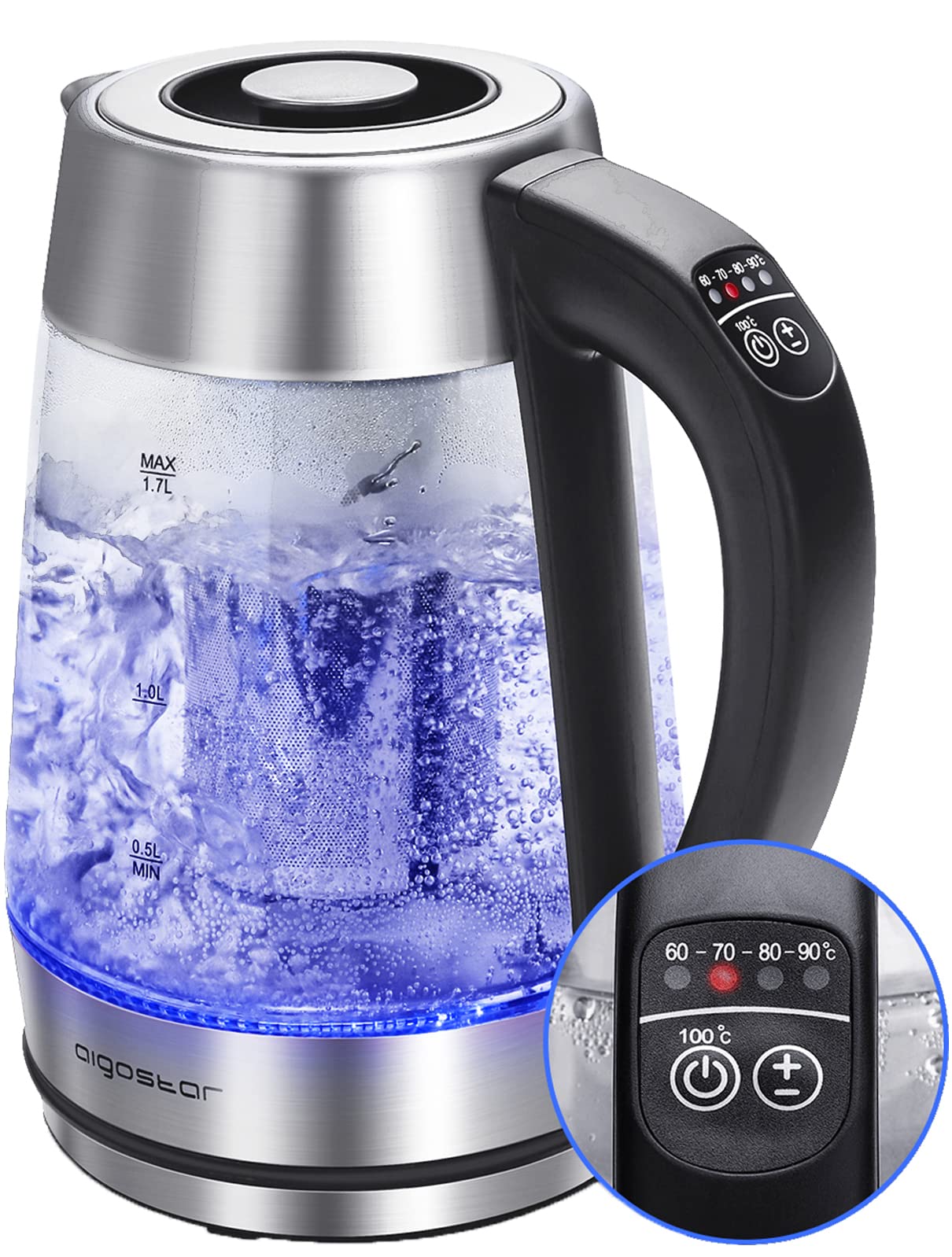 Aigostar Electric Kettle, Tea Kettle with Temperature Control and Tea Infuser, 1500W Hot Water Kettle with Variable Temperature,