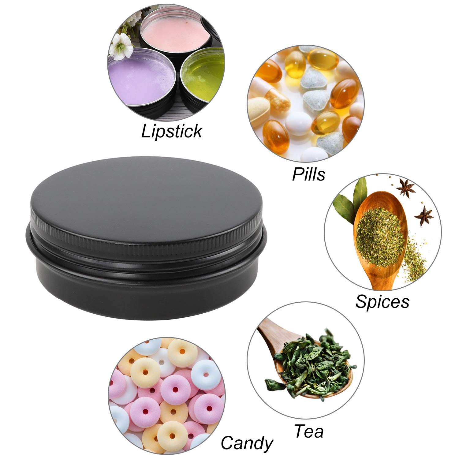 Moretoes 36 Pack Tins, 2 Oz Metal Round Balm Tins, Black Tins Aluminum Cans, Empty Containers With Screw Lids For Salve, Spices