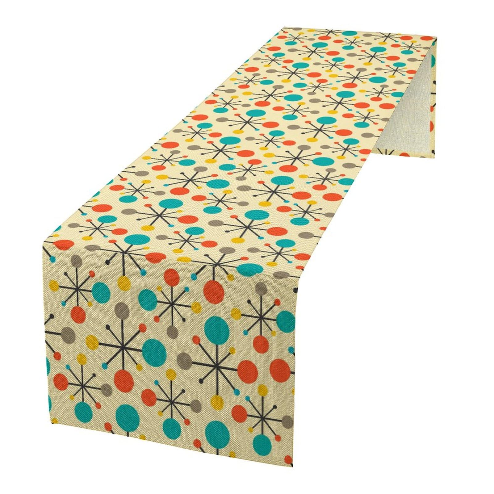 Mid Century Table Runner, Fifties Modern Retro Colors Pattern,Modern Style Tabletop Collection Table Runner For Living Room Kitc