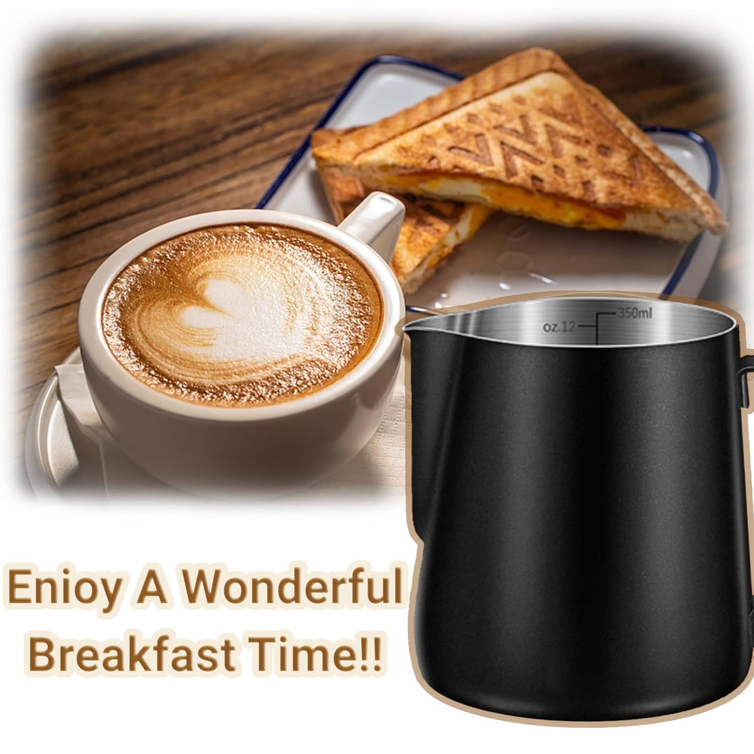 Milk Frothing Pitcher - 350Ml/600Ml Milk Frother Cup Stainless Steel Jug Steaming Pitcher, (12Oz/20Oz/) Milk Coffee Cappuccino L