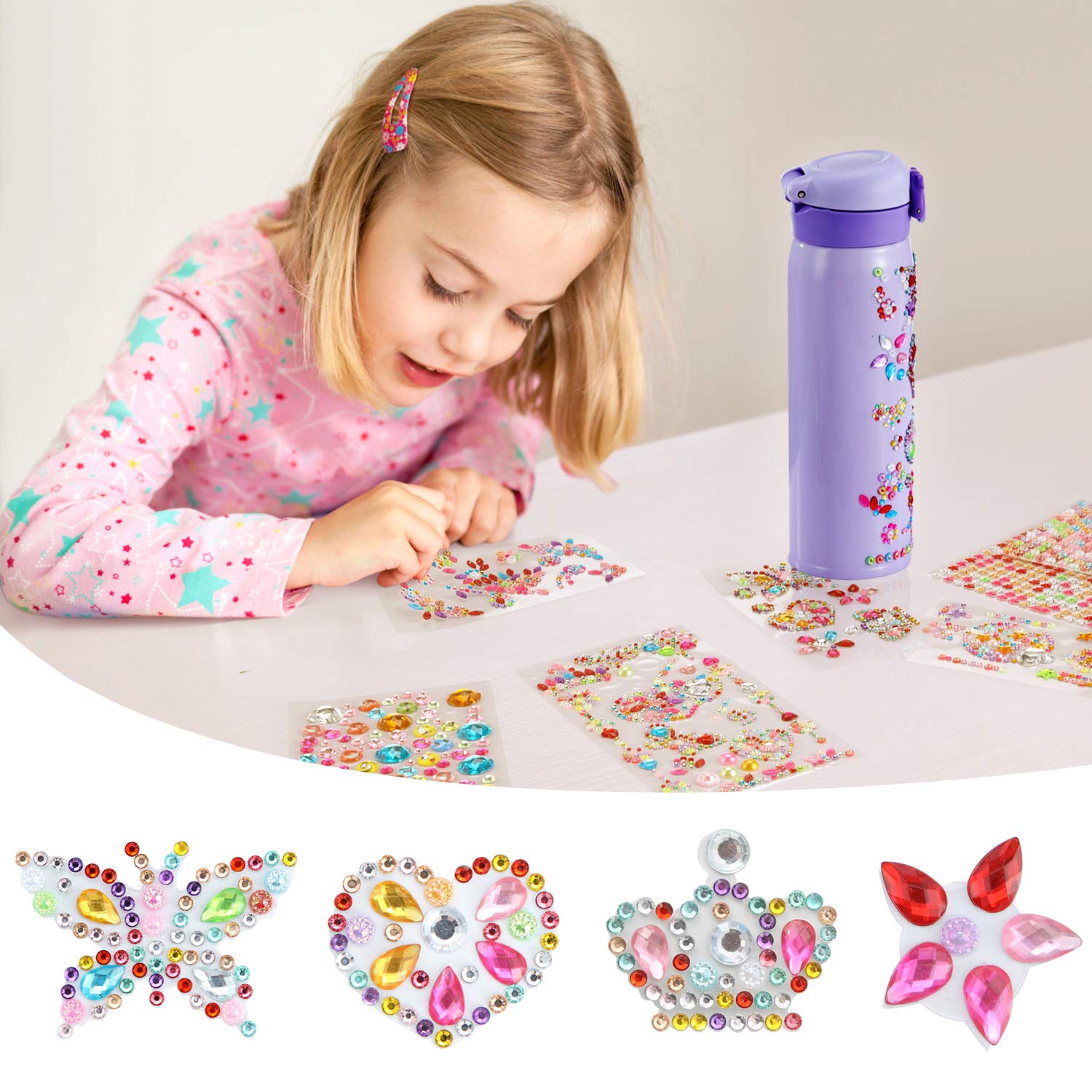 Hulaso Gifts For Girls Decorate Your Own Water Bottles With Rhinestone Glitter Gem Stickers - Valentine'S Day Gift Girls Diy Art