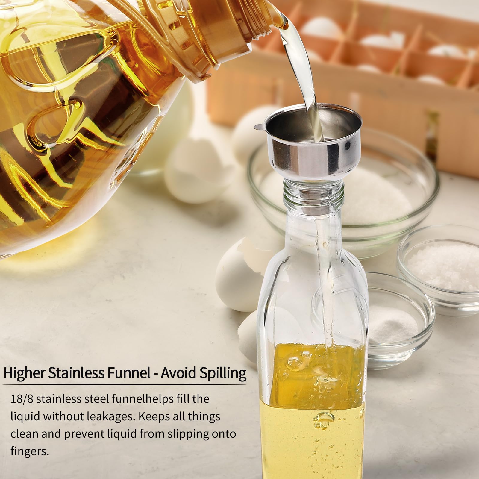 Bakhuk 4 Pack 17Oz Olive Oil Dispenser Bottles, 500Ml Clear Glass Vinegar Cruet With Pourers And Funnel For Kitchen