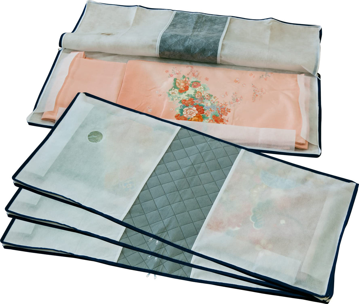 ASTRO Kimono Storage Case, Underbed Storage, 4-Piece Set, Activated Carbon, Zipper Closure, Window, Breathable Non-Woven Fabric,