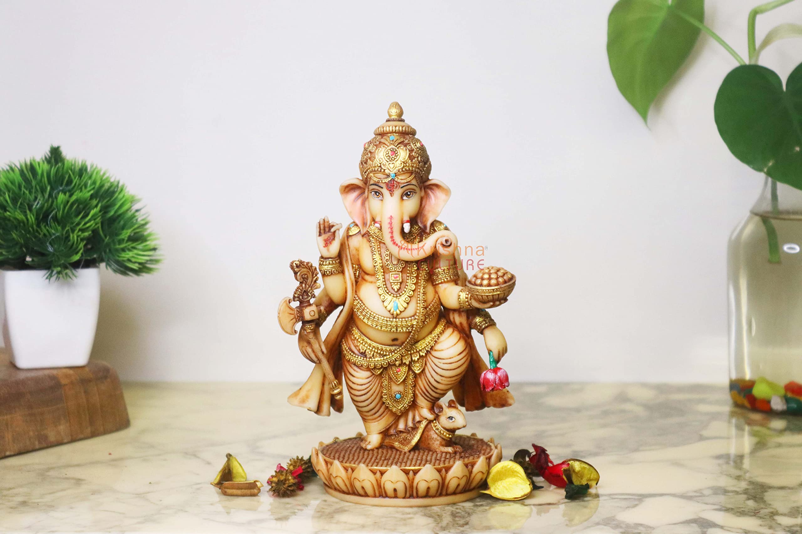 Sri Krishna Culture-New Big Beautiful Standing Ganesh For Home Decoration-Height-8 Inches-Marble Finiish-Resin