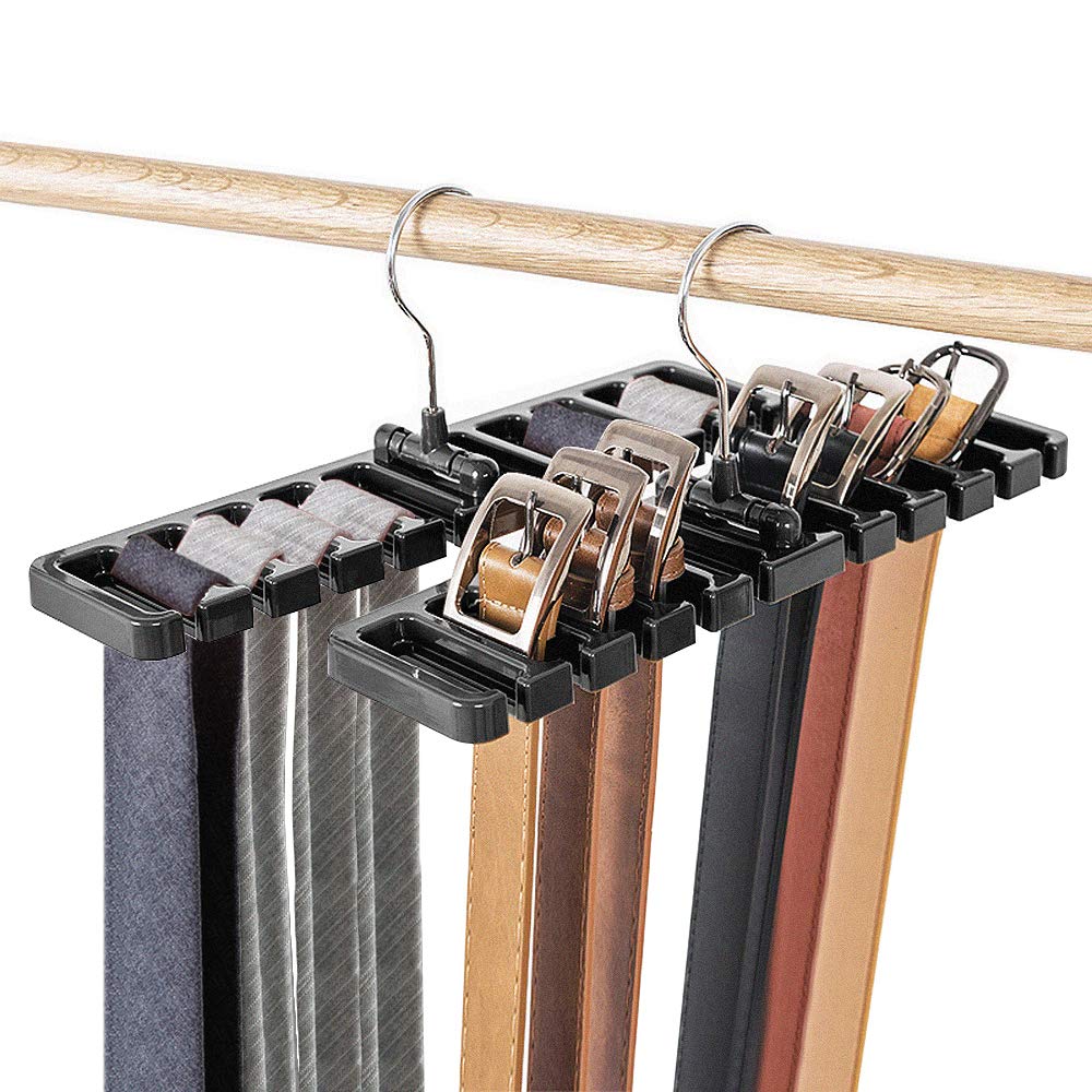 Diommell 2 Pcs Belts Rack, Storage Organizer, Hanger, Holder - Closet Tie Racks Hangers Sturdy For Men Women, Black