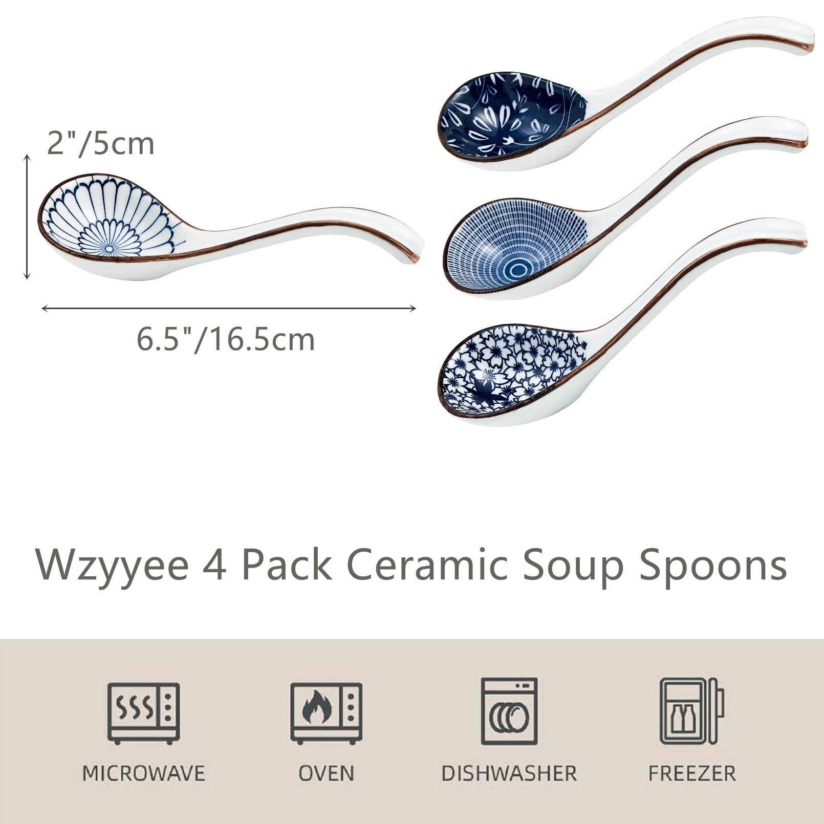 Wzyyee Asian Soup Spoons Set, Ceramic Soup Spoon Japanese Pho Miso Ramen Curries Spoons,Chinese Large Spoons Soup For Woton Nood