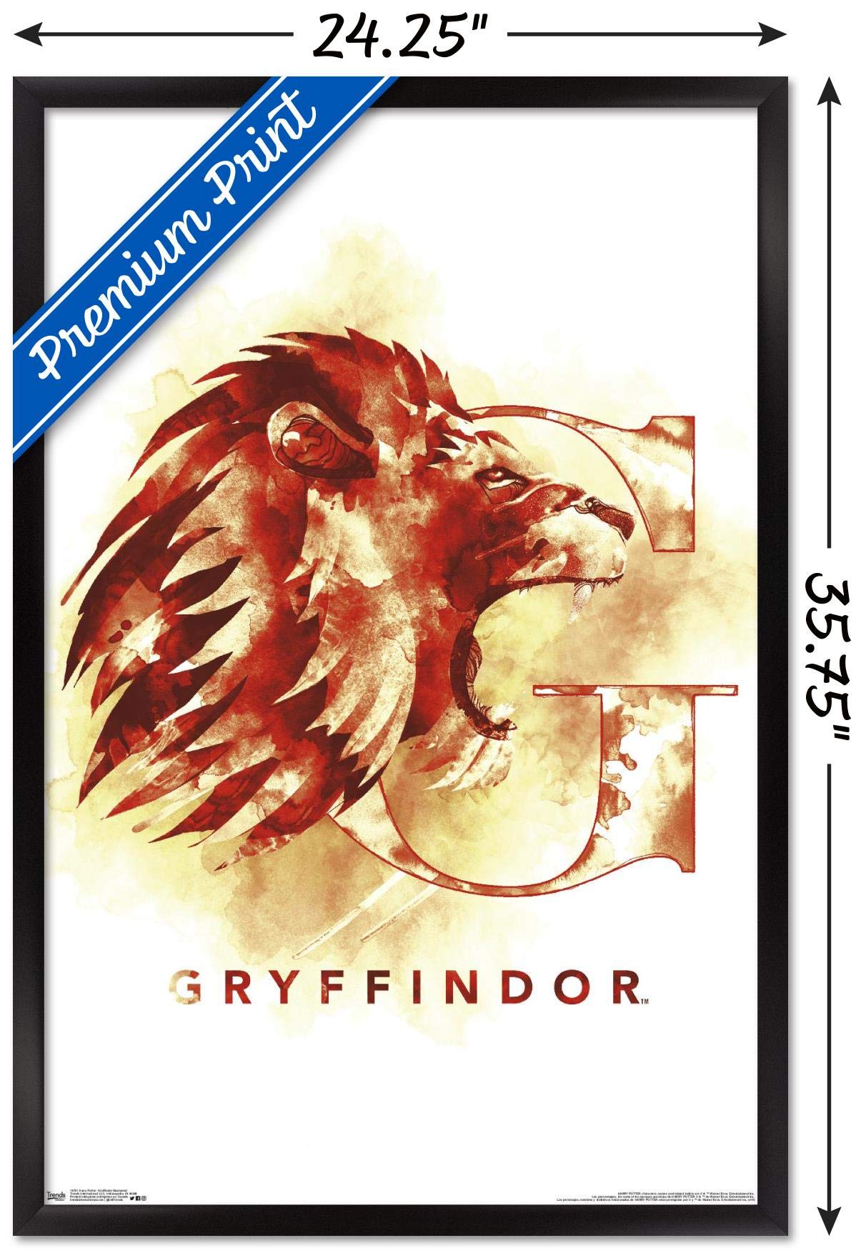 Trends International Wizarding World: Harry Potter-Gryffindor Illustrated House Logo Wall Poster, 22.375'' X 34'', Black Framed