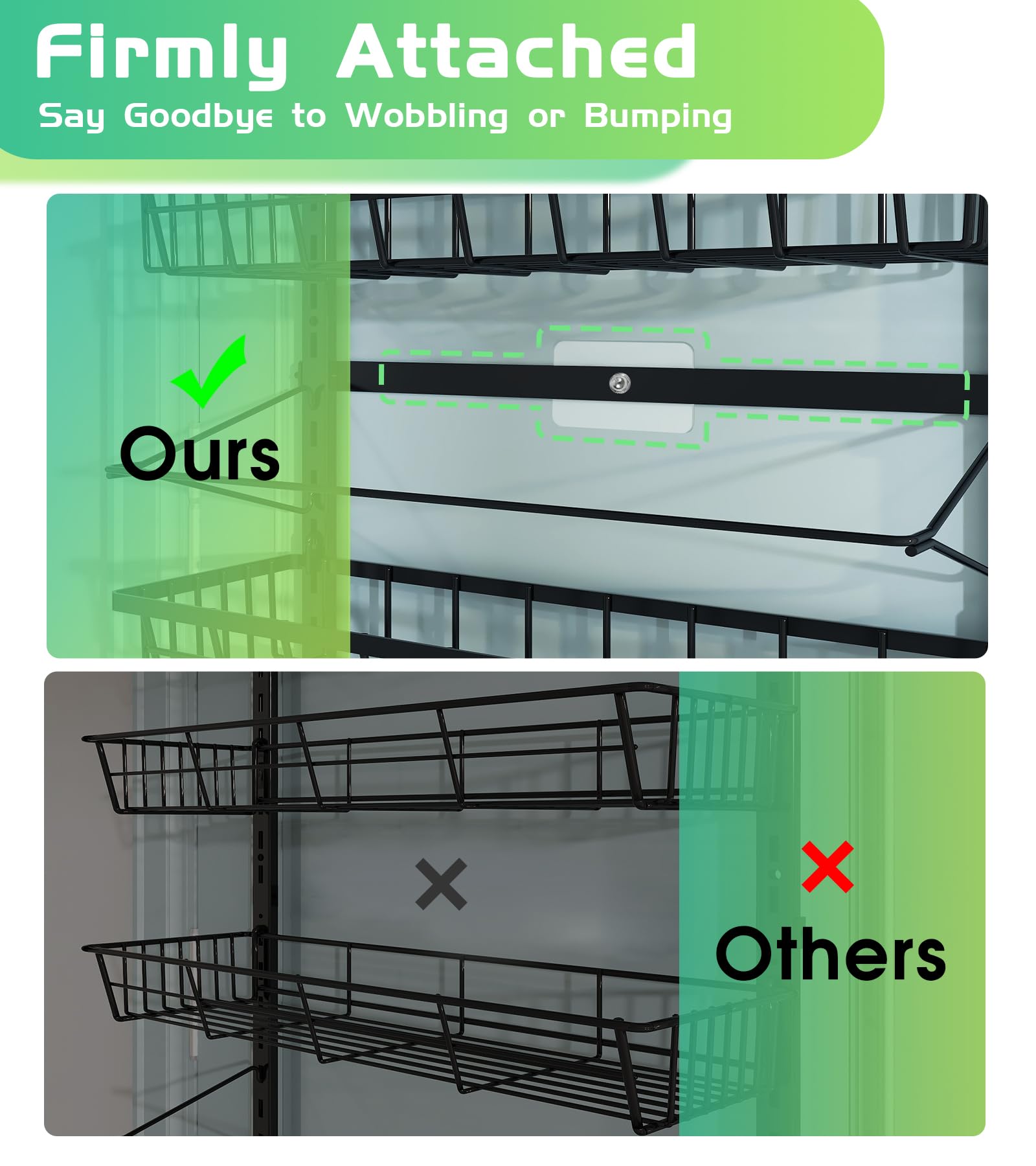 Mefirt Over The Door Pantry Organizer, Pantry Hanging Storage and Organization, 6 Adjustable Baskets Heavy-Duty Metal Wall Mount