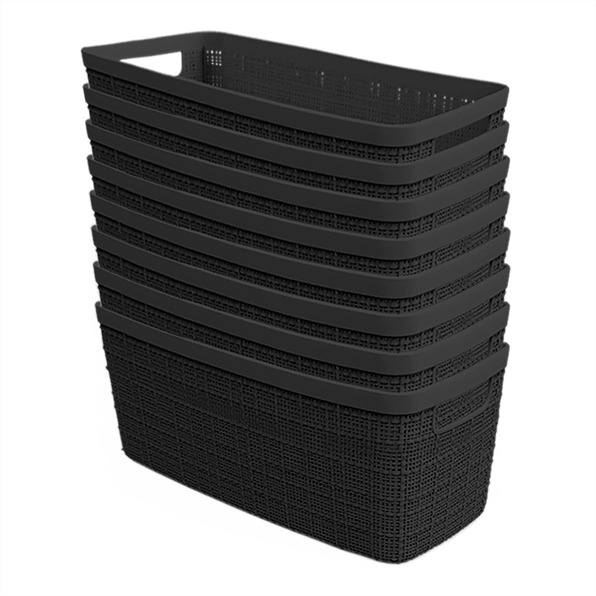Curver Set of 8 Slim 6.8L Jute Decorative Plastic Organization and Storage Baskets - Perfect Bins for Home Office, Closet Shelve