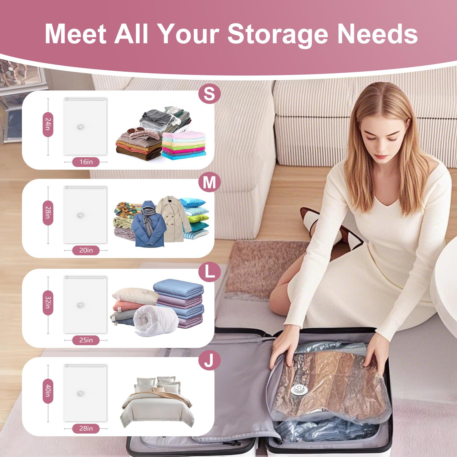 Vacuum Seal Bags for Clothing Travel, 16 Pack Space Saver Vacuum Storage Bags with Electric Pump,Portable Compression Sealer for