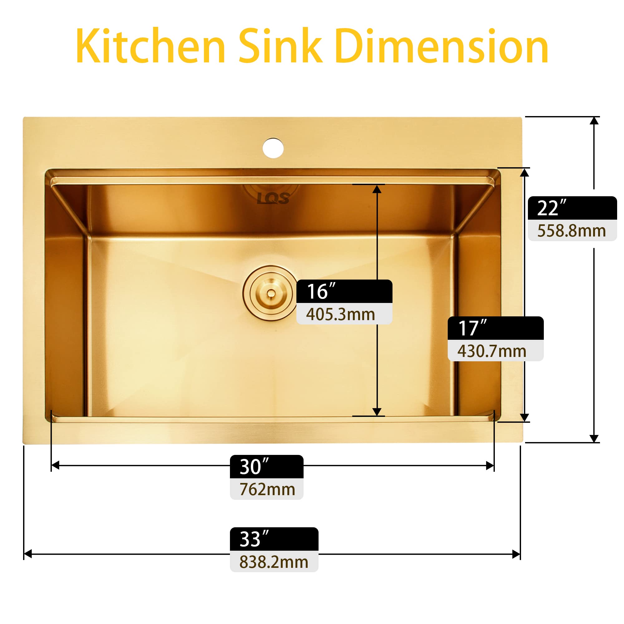 Lqs Kitchen Sinks, Drop In Kitchen Sink, 33    X 22    Workstation Kitchen Sink, Stainless Steel Kitchen Sink, Gold Kitchen Sink