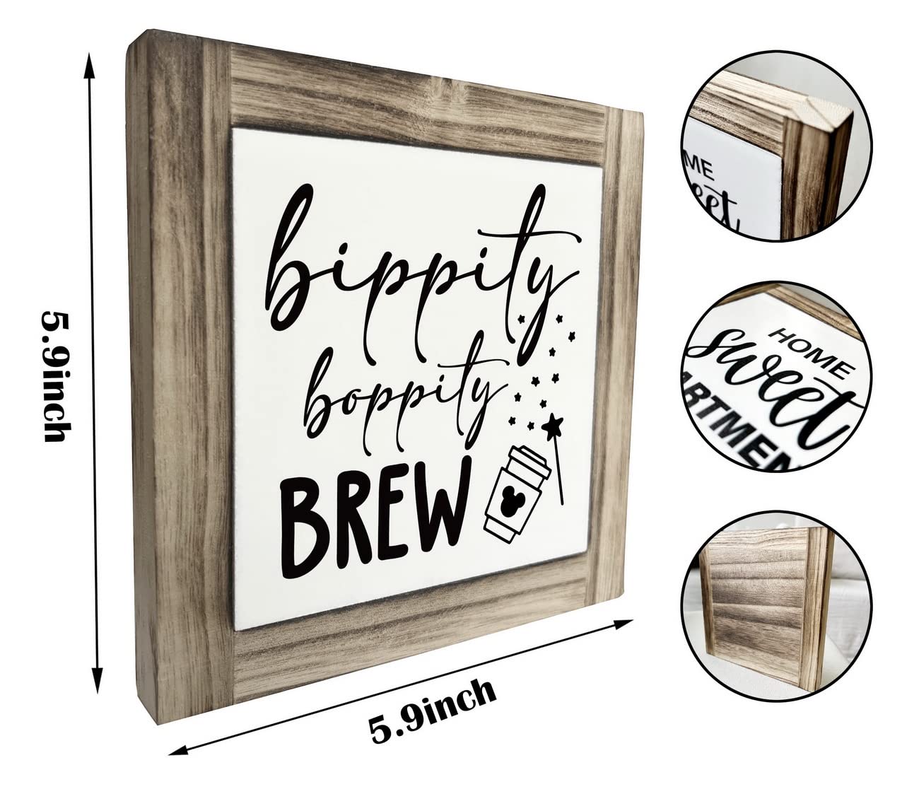 XJCUG Bippity Boppity Wood Plaque, Rustic Coffee Table Sign, Kitchen Home Decor, Tabletop Decor, Coffee Lover Gift, Disney Lover