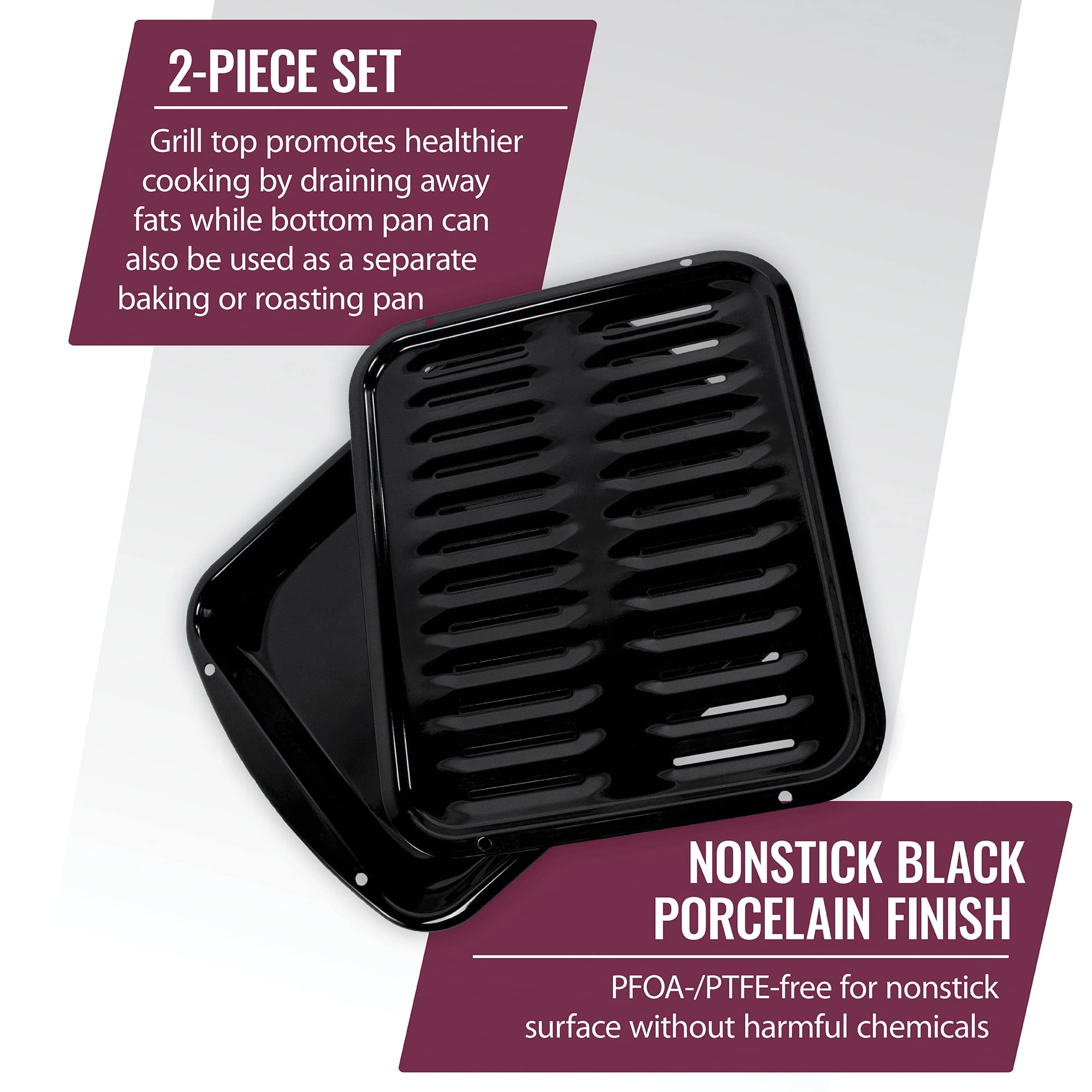 Certified Appliance Accessories Spl50016 Large 2-Piece Broiler Pan & Grill Set Porcelain-On-Steel 16-1/2''X12-3/4''X1-3/4'' Broi