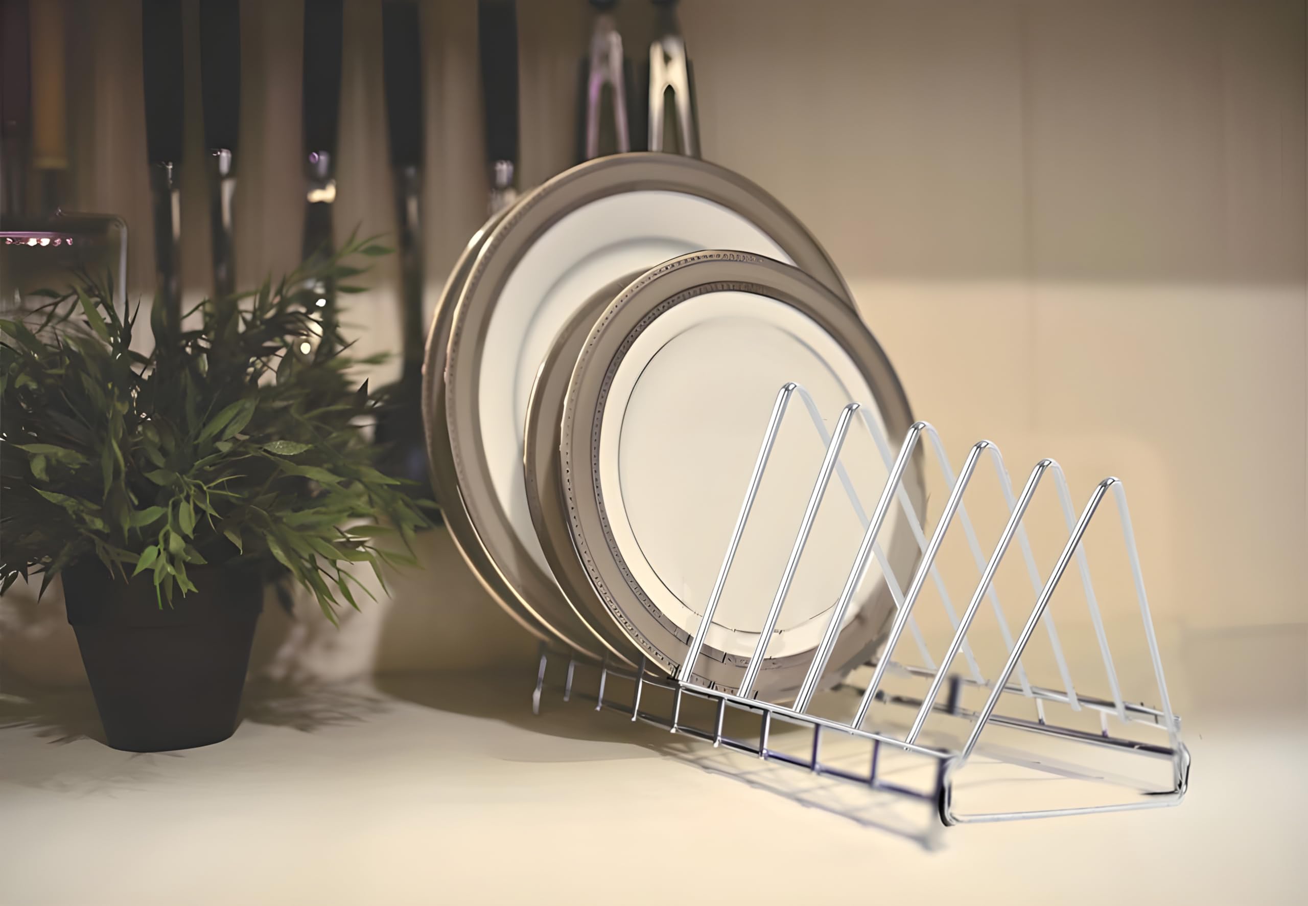 Standify Stainless Steel Thali Rack Dish Rack Plate Stand Dish Stand Lid Holder Utensil Rack For Kitchen Pack Of 1