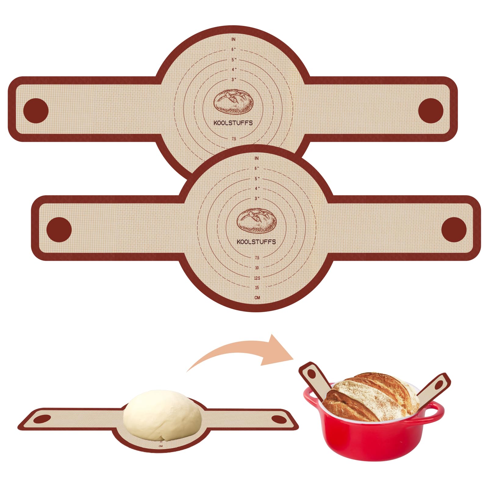 Silicone Bread Sling for Dutch Oven, 2 PCS Non-Stick & Easy Clean Reusable Silicone Baking Mat with Long Handles, Easy to Transf