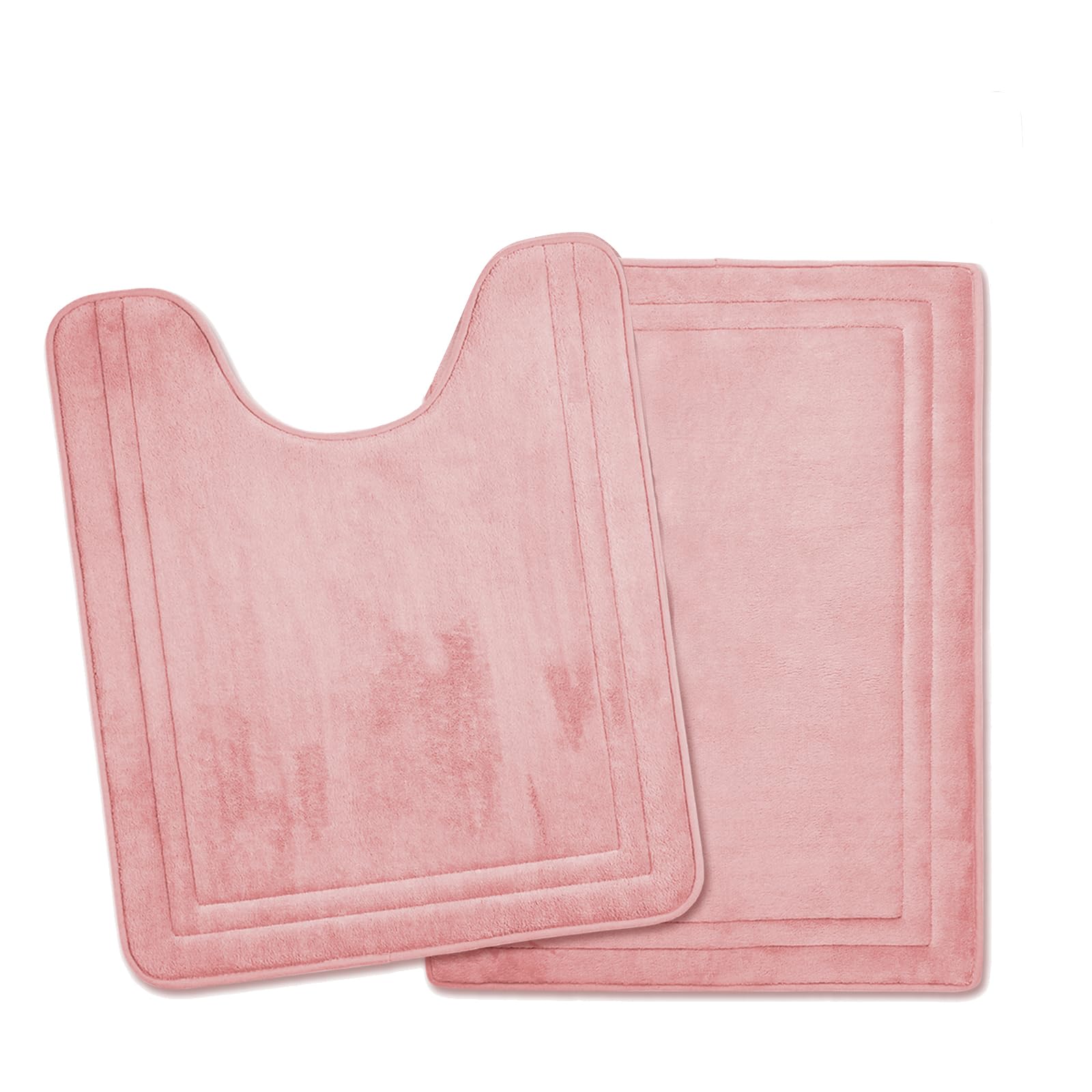 Pagged Pink Bathroom Rug Set Of 2 Memory Foam Bath Mat And U-Shaped Contour Toilet Rug Non Slip Washable Floor Mats Soft Absorbe