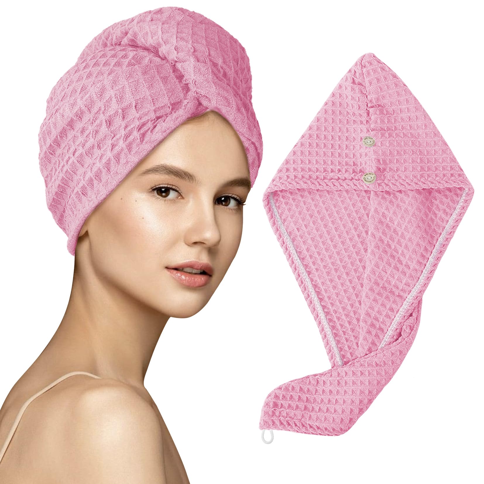 MaopaoBeauty Microfiber Waffle Weave Hair Towel Hair Wrap Towel for Women and Girls Quick Dry Super Absorbent Hair Towels for Lo