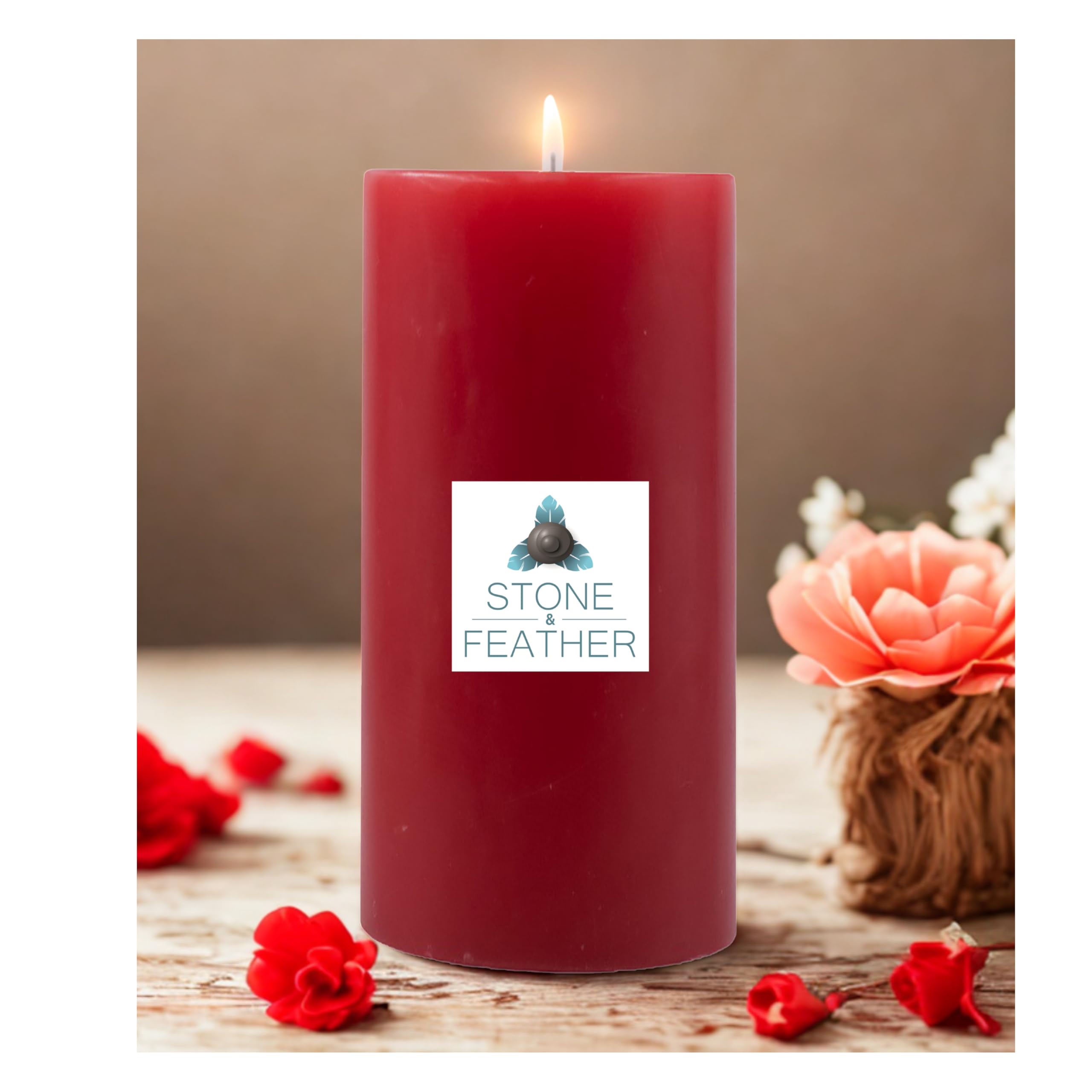 Stone & Feather (SnF), 3 x 6, Unscented Red Large Pillar Candle,(Paraffin Wax), Long Burnig Time- 100-110 Hours,for Home Decorat