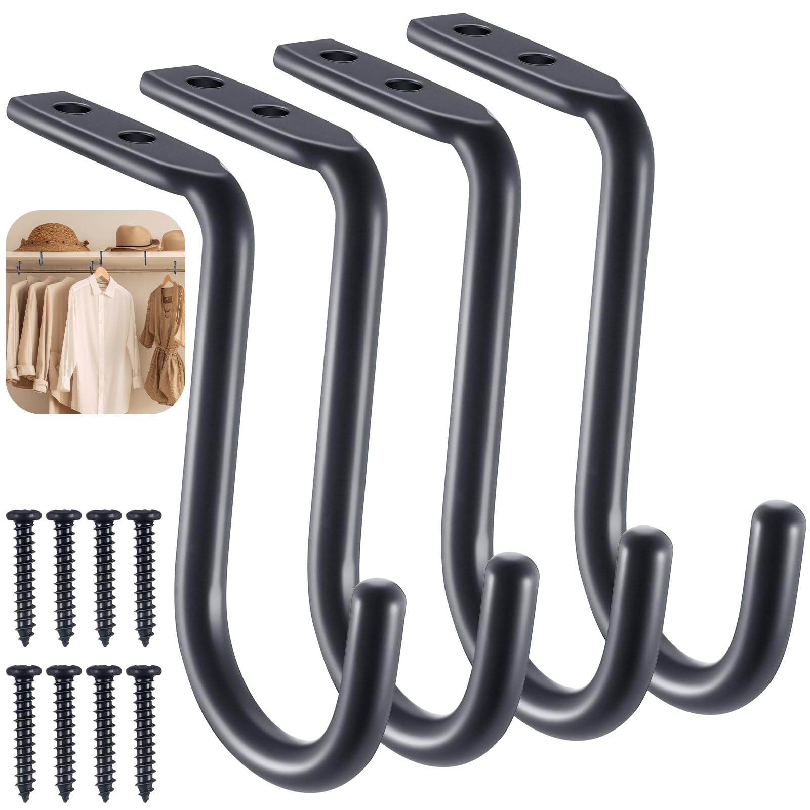 Gisafai 4 Pcs Closet Rod Center Support 1 Inch Heavy Duty Metal Wall Mount Rod Bracket Closet Rod Support Bracket Clothes Storag