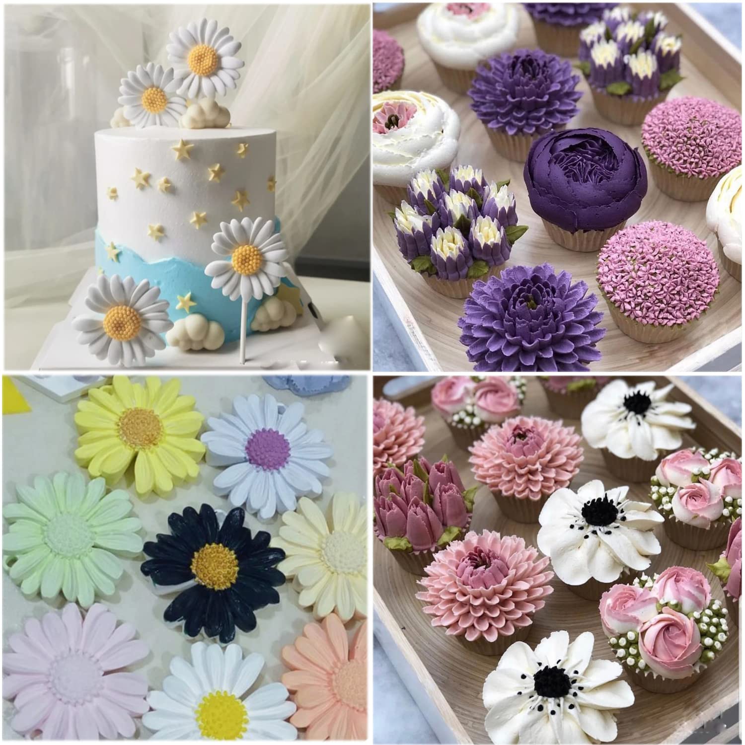 Sijiangmold Chrysanthemum Flower Silicone Molds Plumeria Flower Fondant Molds Daisy Flower Calla Lily Mold For Cupcake Topper Ca