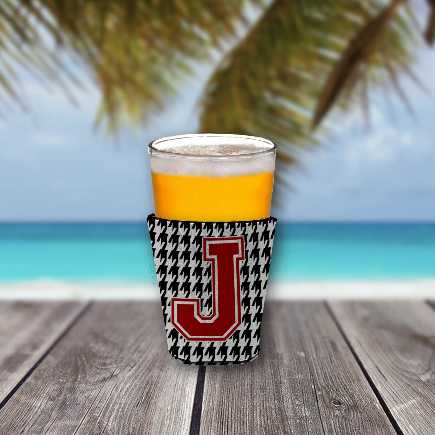 Monogram - Houndstooth  Initial  J Red Solo Cup Beverage Insulator Hugger CJ1021J-RSC