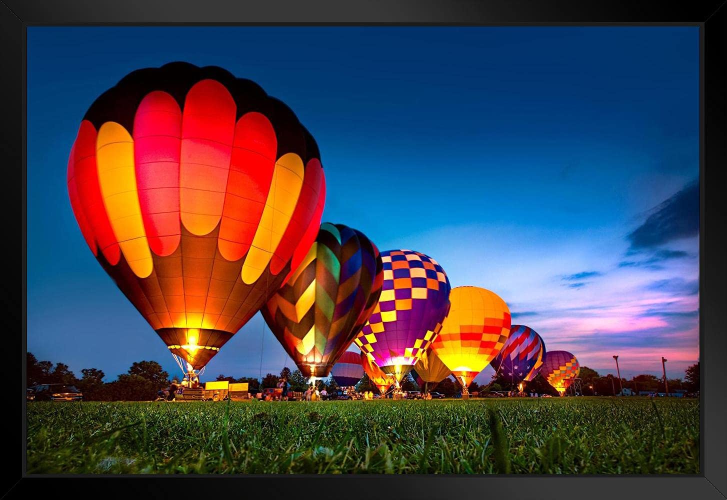 Laminated Hot Air Balloons Glowing At Night Photo Art Print Poster Dry Erase Wall Art 18X12
