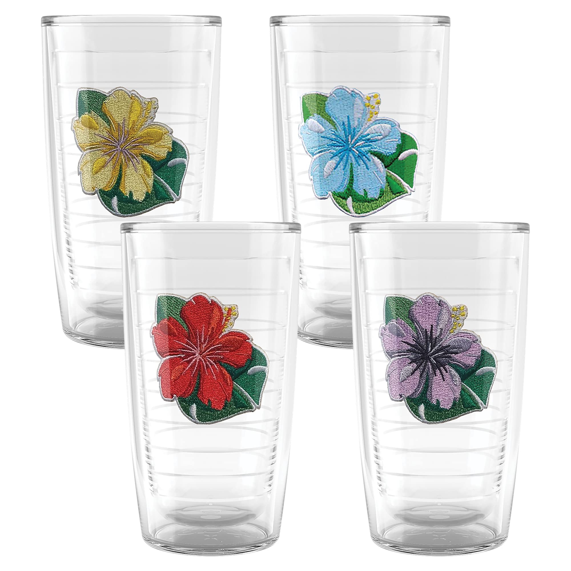 Tervis Tropical Hibiscus Collection Made in USA Double Walled Insulated Tumbler Cup Keeps Drinks Cold & Hot, 16oz 4pk, Assorted 