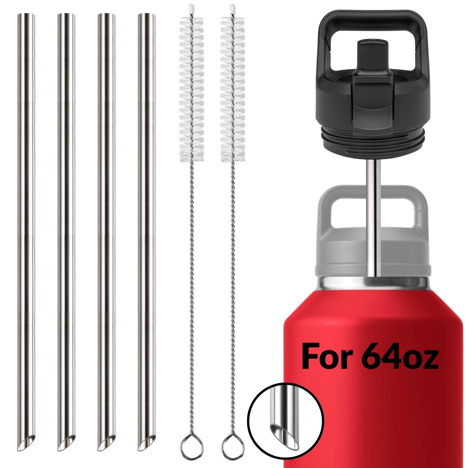 4PCS Replacement Metal Straw for YETI Rambler Jr. Water Bottle, Reusable Stainless Steel Replacement Straws with 2PCS Cleaning B