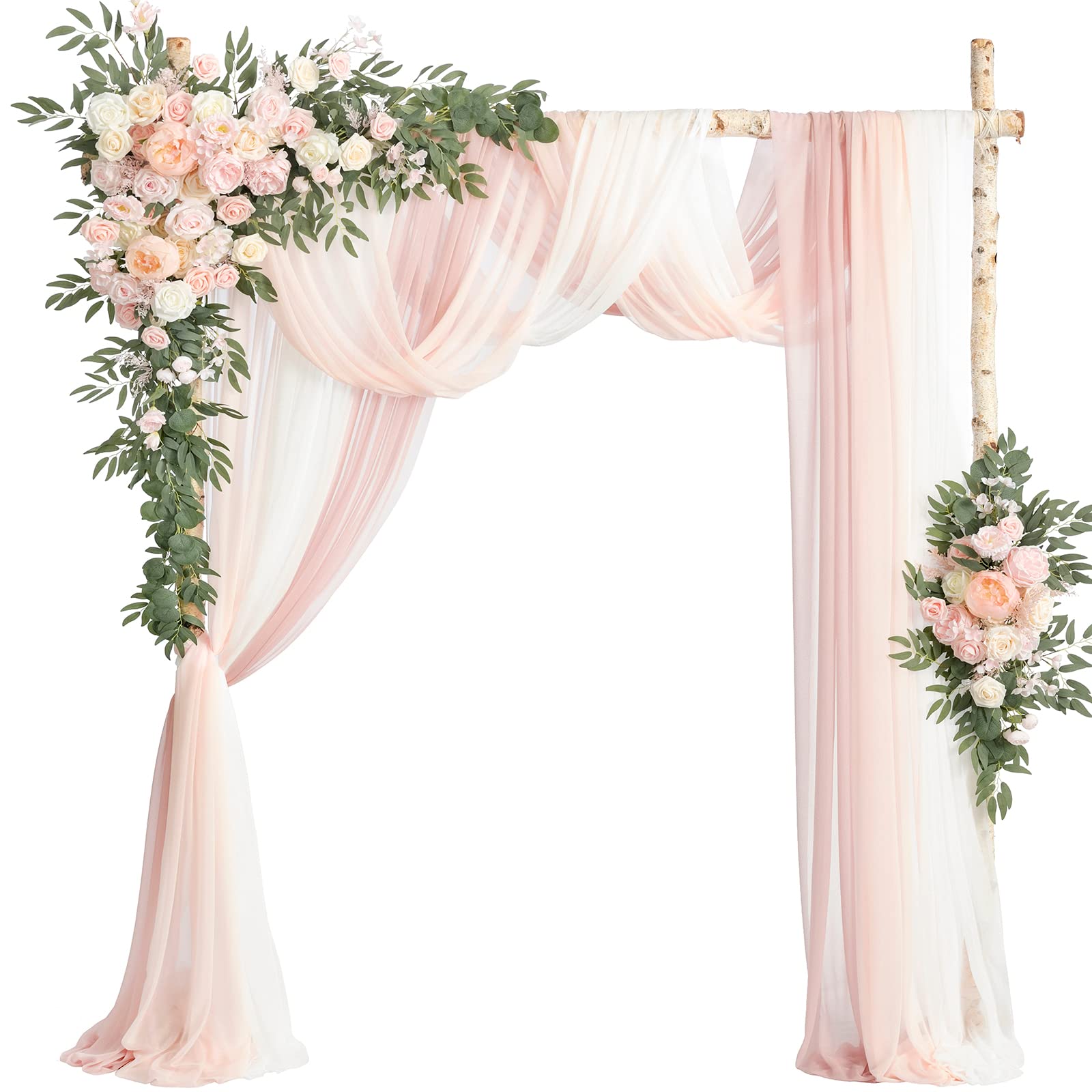 Lings Moment Deluxe Pink Artificial Wedding Arch Flowers with Drapes Kit-Pack of 5, 2pcs Flower Arrangements 3pcs Hanging Sheer