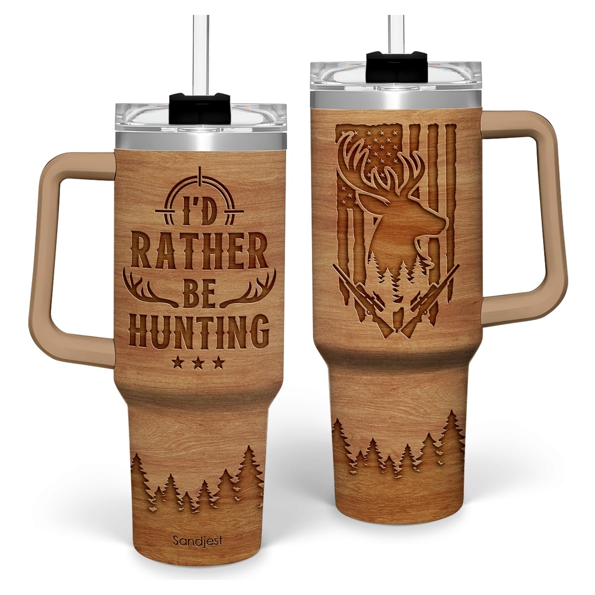 SANDJEST Hunting Tumbler Gift for Men, 40oz Stainless Steel Insulated Coffee Tumbler With Lid & Straw, Travel Cup Gift for Dad H