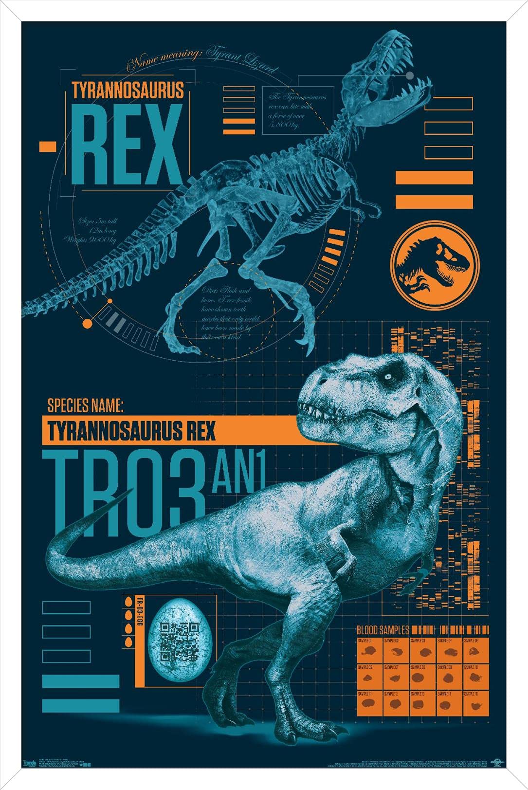 Trends International Jurassic World: Fallen Kingdom - T-Rex Wall Poster, 14.725'' X 22.375'', White Framed Version