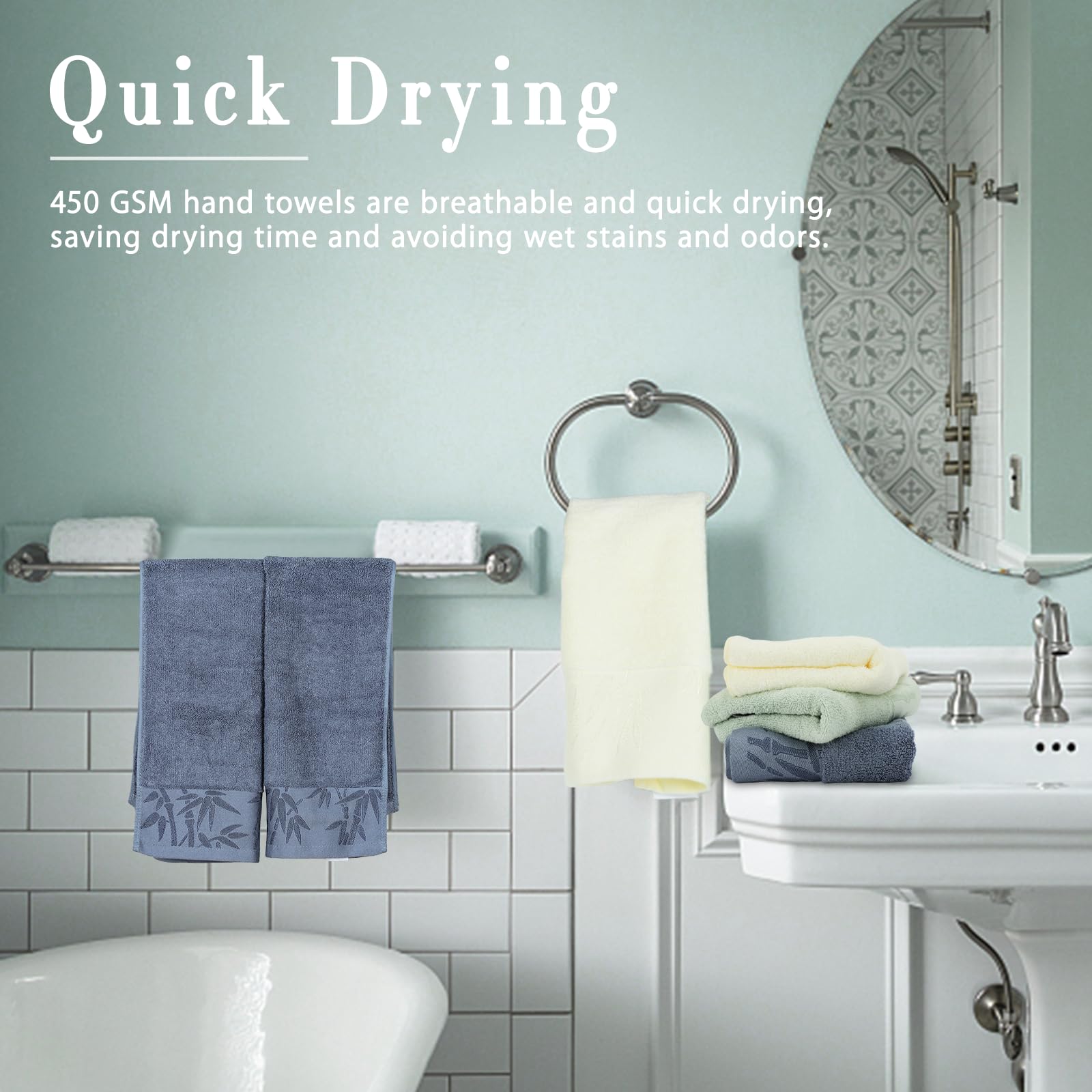 Hand Towels 6 Pack - Soft Viscose Made From Bamboo Hand Towel, Highly Absorbent & Quick Drying Decorative Hand Towels For Bathro